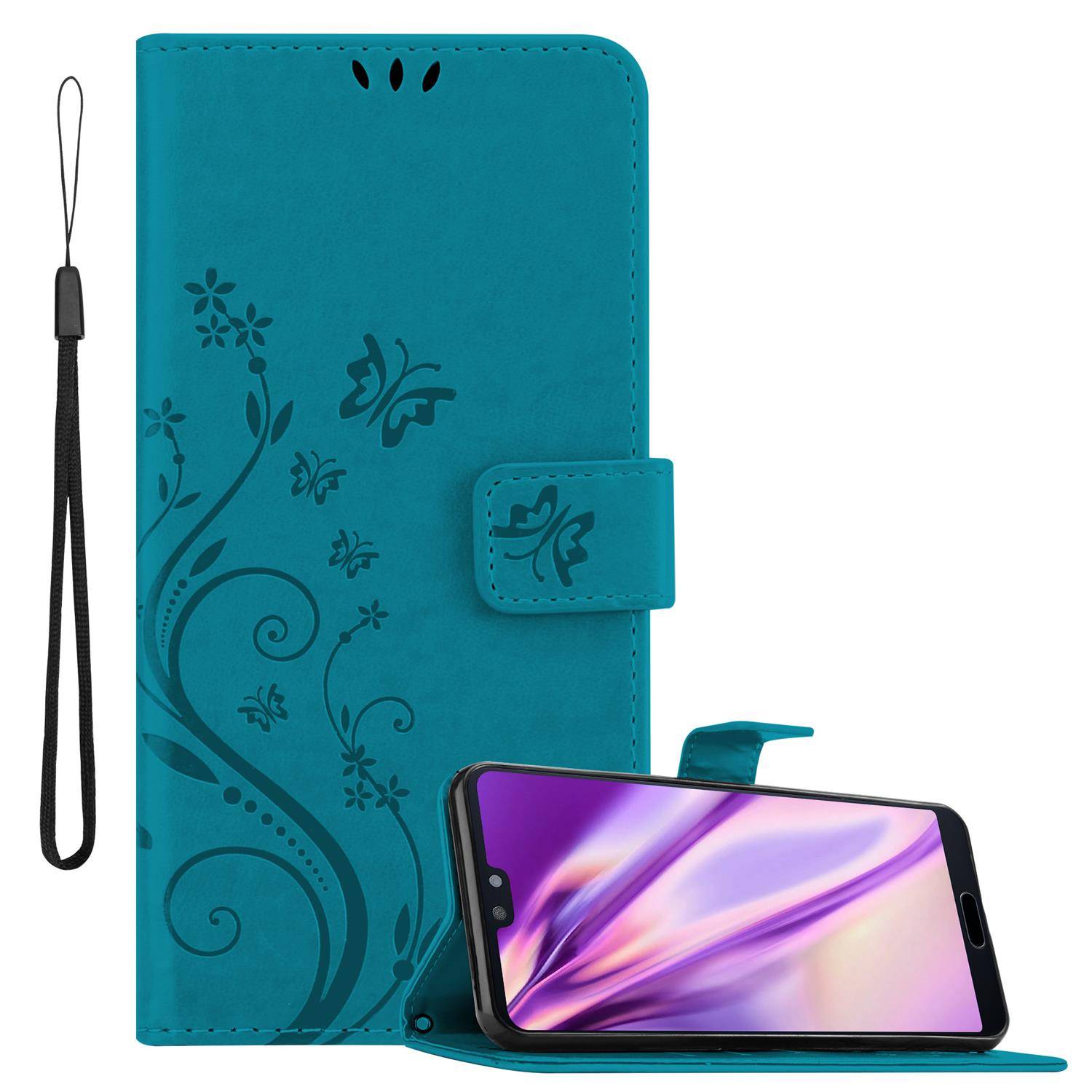 Cadorabo Hülle für Huawei P20 Schutz Hülle in Blau Schutzhülle Handy Hülle Etui Case Blumen Flower