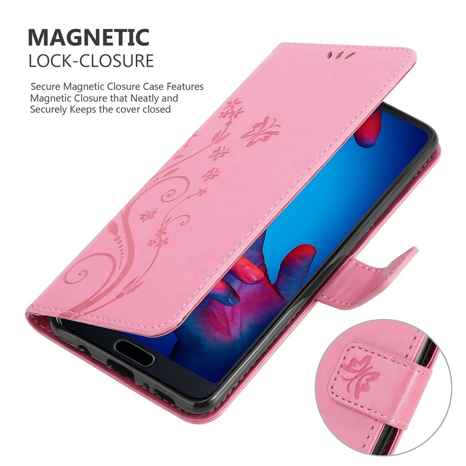 Cadorabo Hülle für Huawei P20 Schutz Hülle in Rosa Schutzhülle Handy Hülle Etui Case Blumen Flower