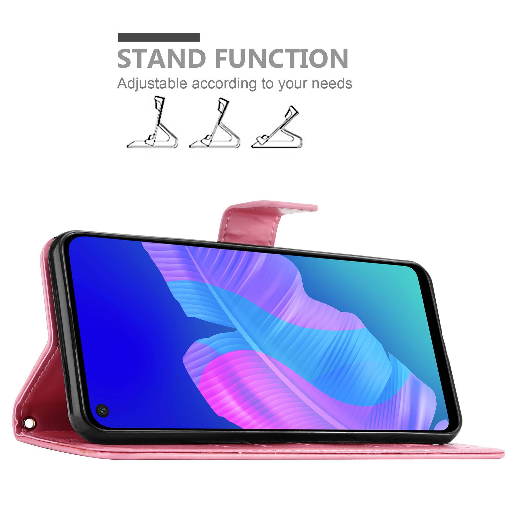 Cadorabo Hülle für Huawei P40 LITE E Schutz Hülle in Rosa Schutzhülle Handy Hülle Etui Case Blumen Flower