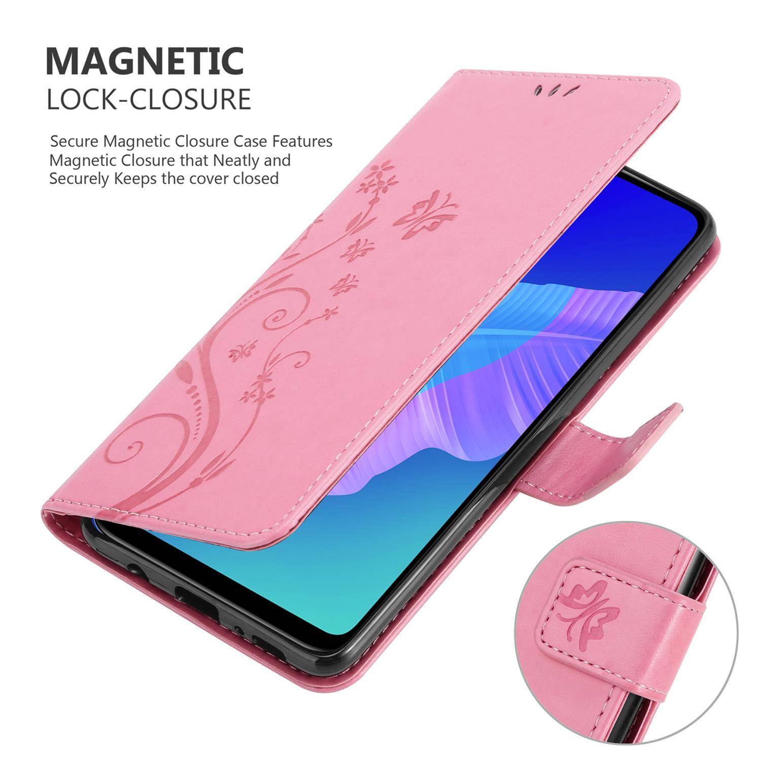 Cadorabo Hülle für Huawei P40 LITE E Schutz Hülle in Rosa Schutzhülle Handy Hülle Etui Case Blumen Flower