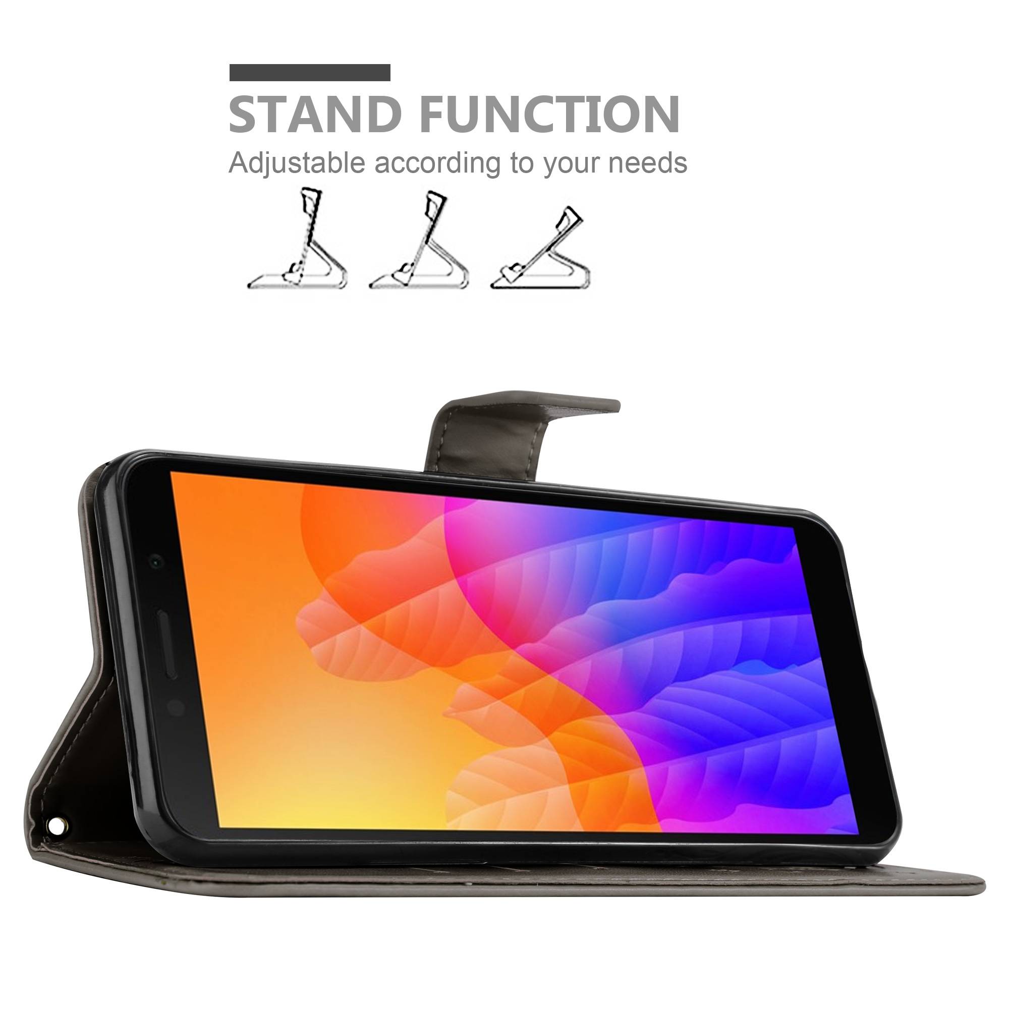 Cadorabo Hülle für Honor 9S / Huawei Y5P Schutz Hülle in Grau Schutzhülle Handy Hülle Etui Case Blumen Flower