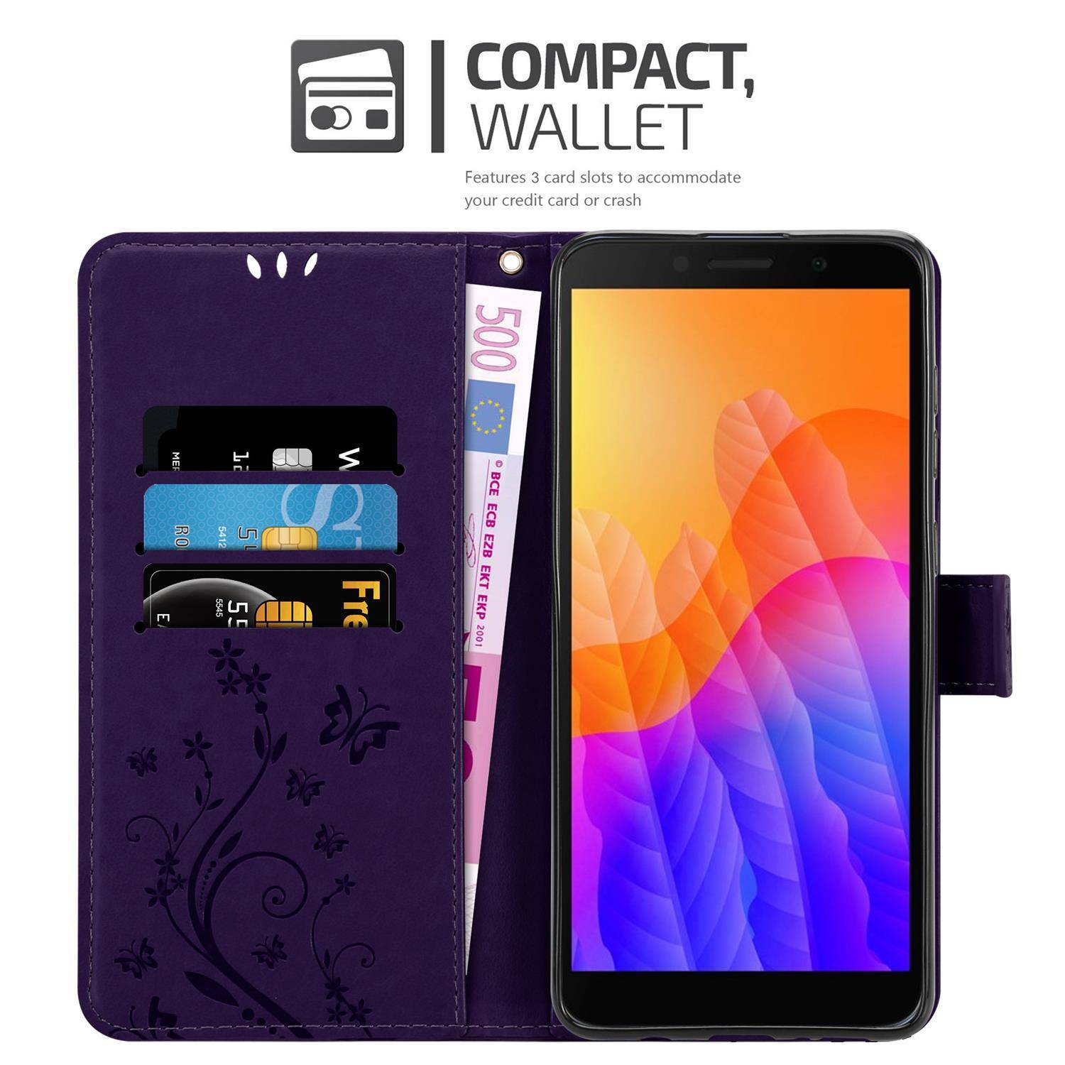 Cadorabo Hülle für Honor 9S / Huawei Y5P Schutz Hülle in Lila Schutzhülle Handy Hülle Etui Case Blumen Flower