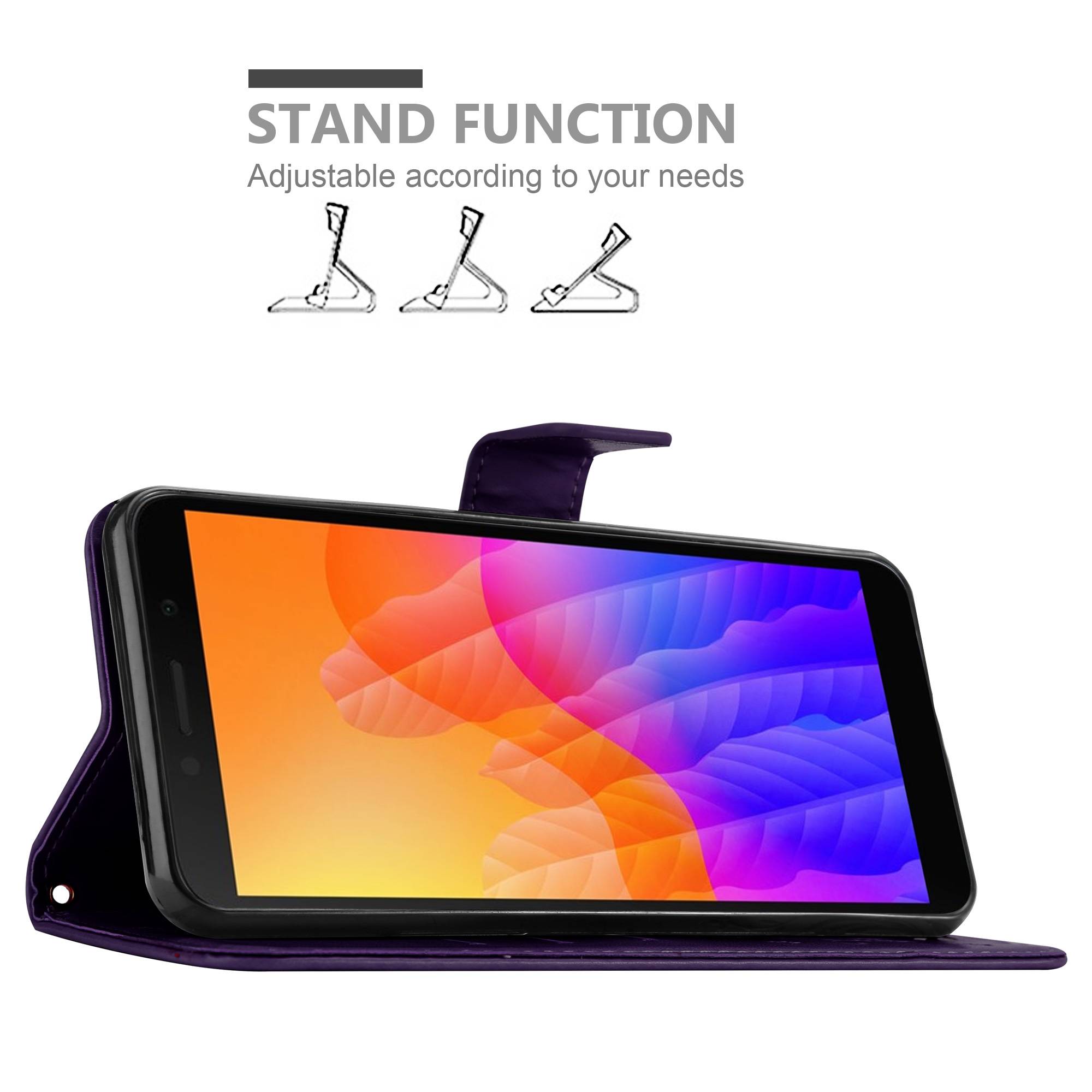 Cadorabo Hülle für Honor 9S / Huawei Y5P Schutz Hülle in Lila Schutzhülle Handy Hülle Etui Case Blumen Flower
