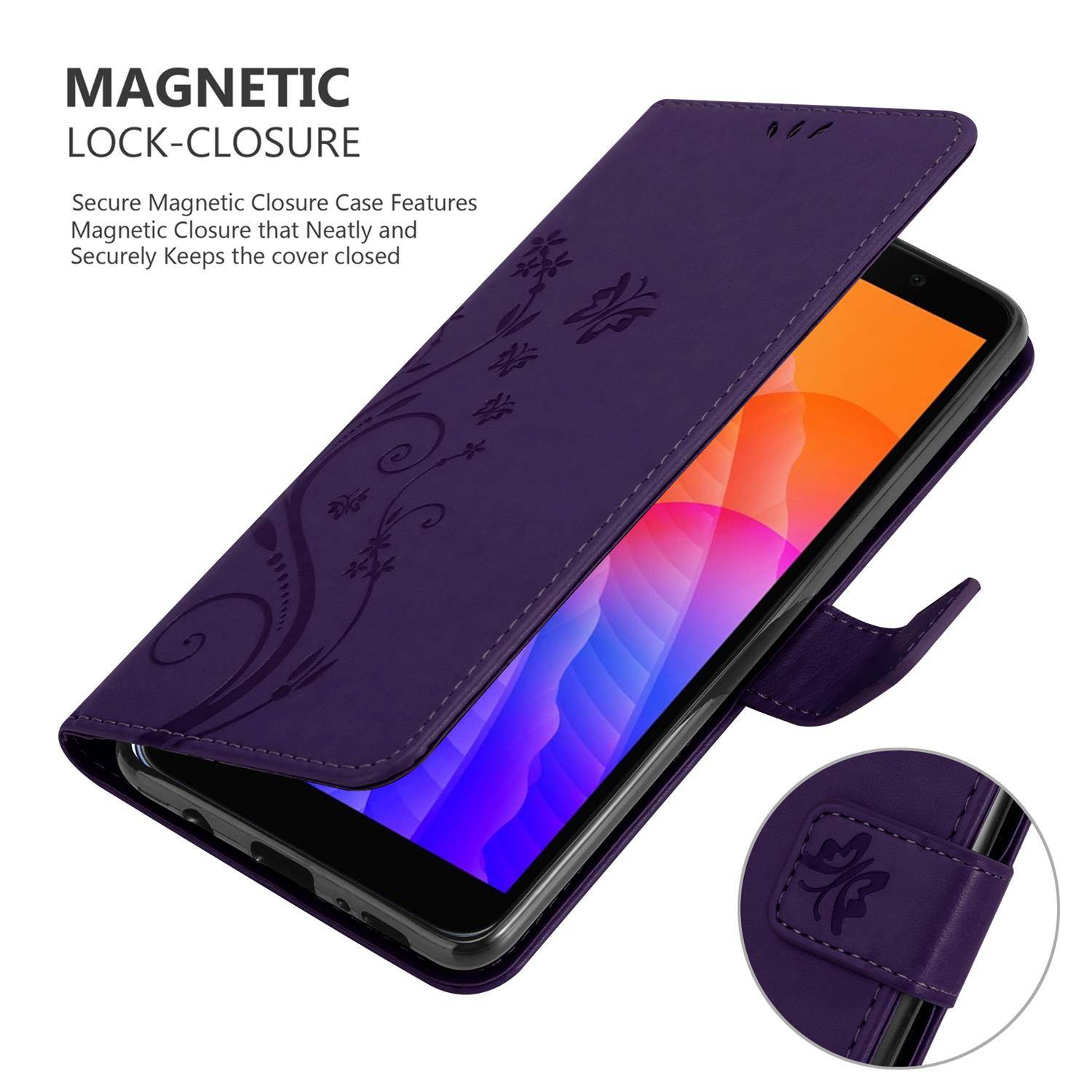 Cadorabo Hülle für Honor 9S / Huawei Y5P Schutz Hülle in Lila Schutzhülle Handy Hülle Etui Case Blumen Flower