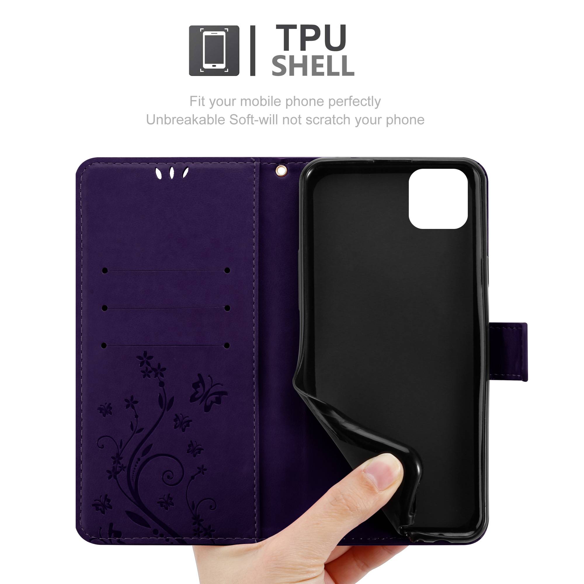 Cadorabo Hülle für Honor 9S / Huawei Y5P Schutz Hülle in Lila Schutzhülle Handy Hülle Etui Case Blumen Flower