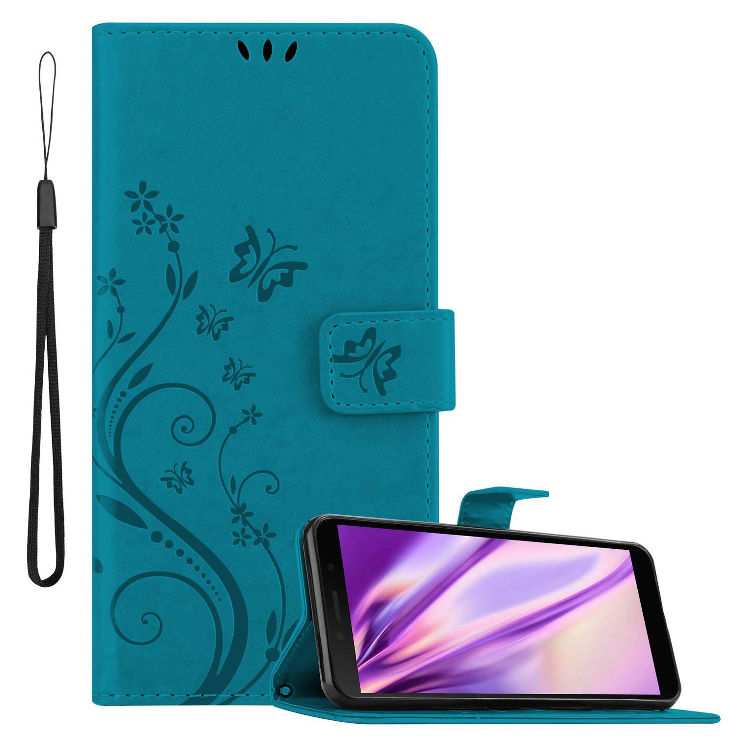 Cadorabo Hülle für Honor 9S / Huawei Y5P Schutz Hülle in Blau Schutzhülle Handy Hülle Etui Case Blumen Flower