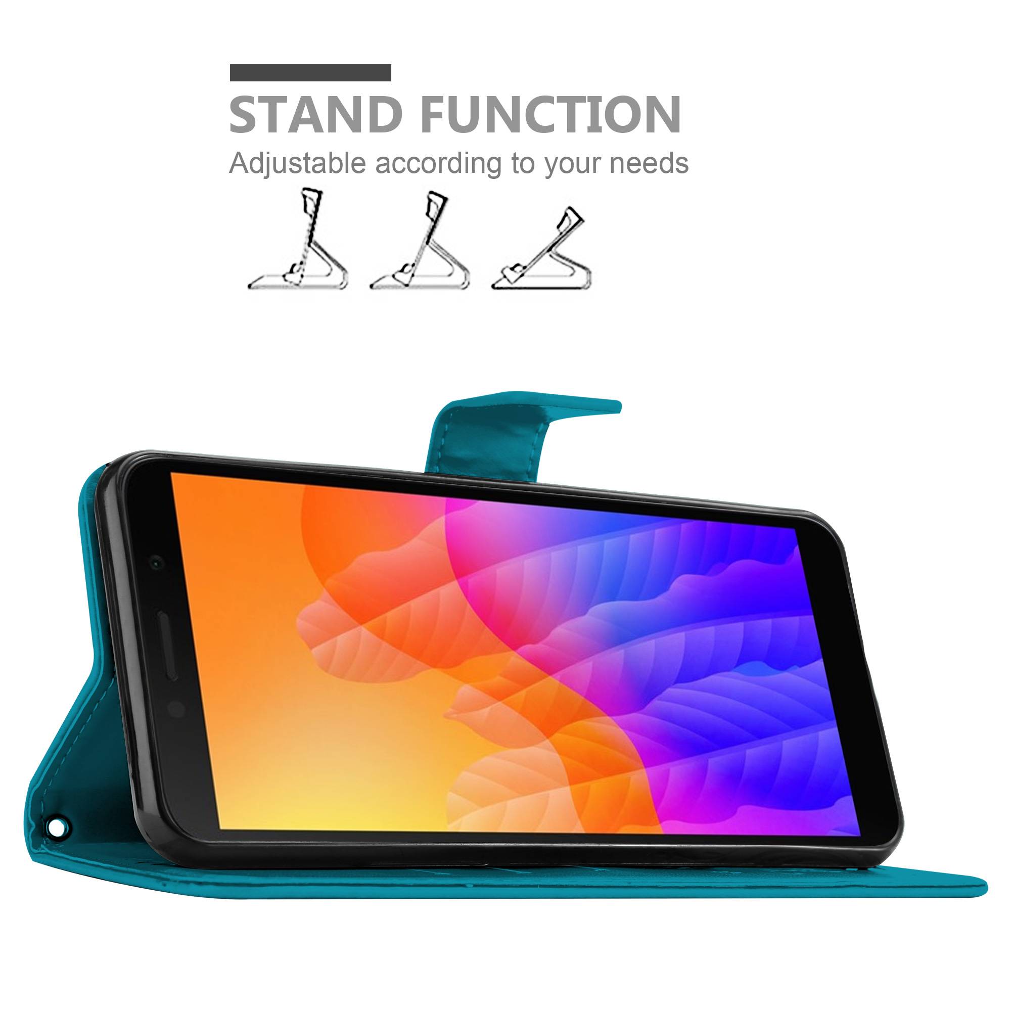 Cadorabo Hülle für Honor 9S / Huawei Y5P Schutz Hülle in Blau Schutzhülle Handy Hülle Etui Case Blumen Flower