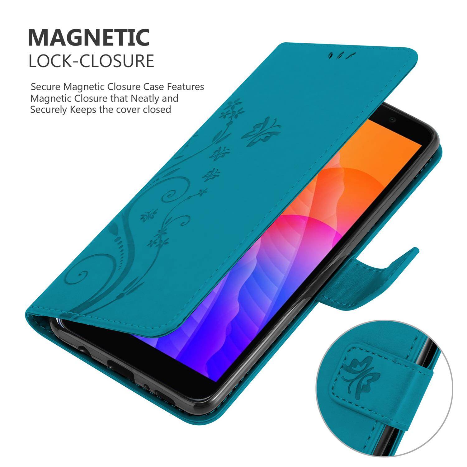 Cadorabo Hülle für Honor 9S / Huawei Y5P Schutz Hülle in Blau Schutzhülle Handy Hülle Etui Case Blumen Flower