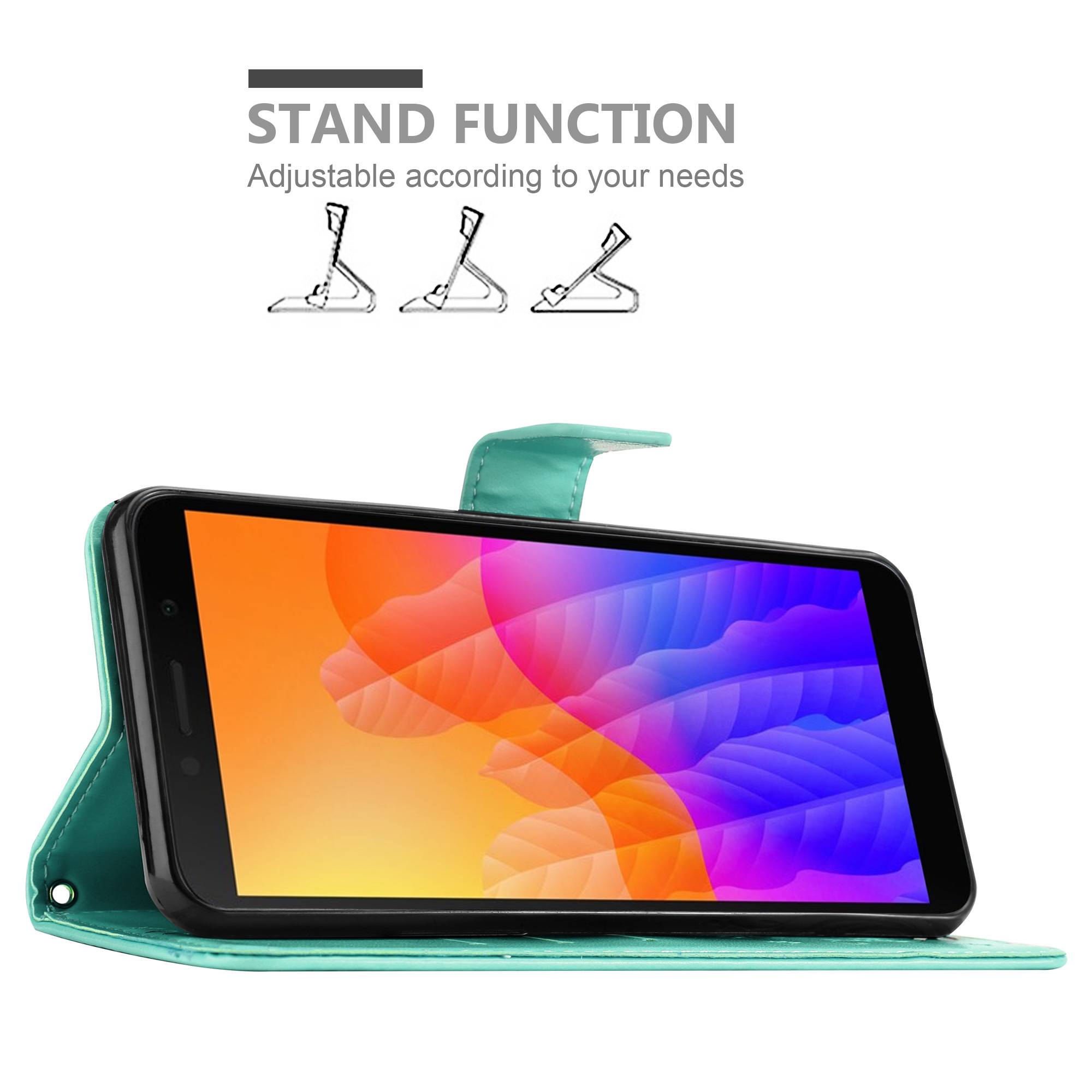 Cadorabo Hülle für Honor 9S / Huawei Y5P Schutz Hülle in Türkis Schutzhülle Handy Hülle Etui Case Blumen Flower