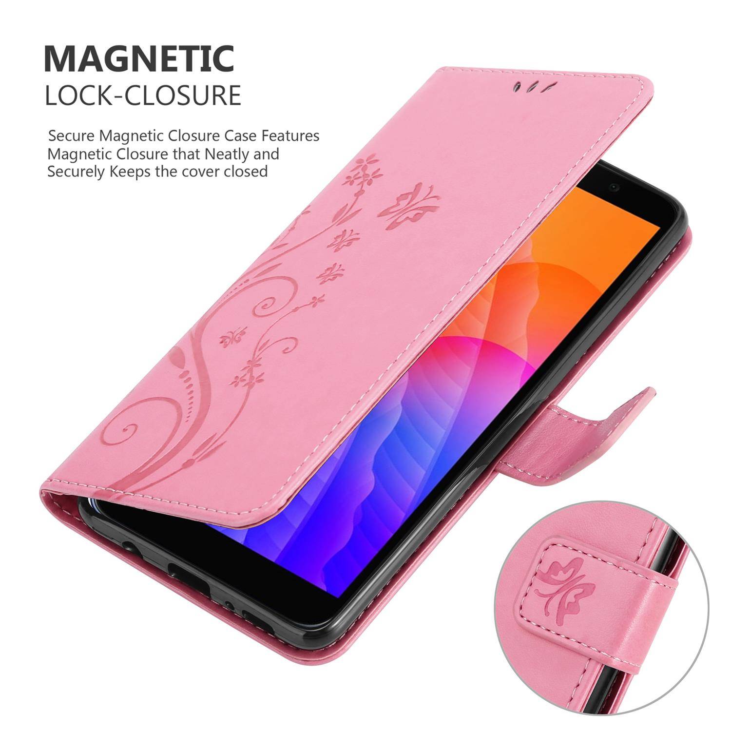 Cadorabo Hülle für Honor 9S / Huawei Y5P Schutz Hülle in Rosa Schutzhülle Handy Hülle Etui Case Blumen Flower