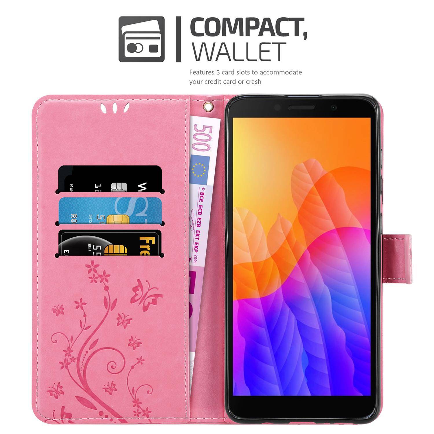 Cadorabo Hülle für Honor 9S / Huawei Y5P Schutz Hülle in Rosa Schutzhülle Handy Hülle Etui Case Blumen Flower