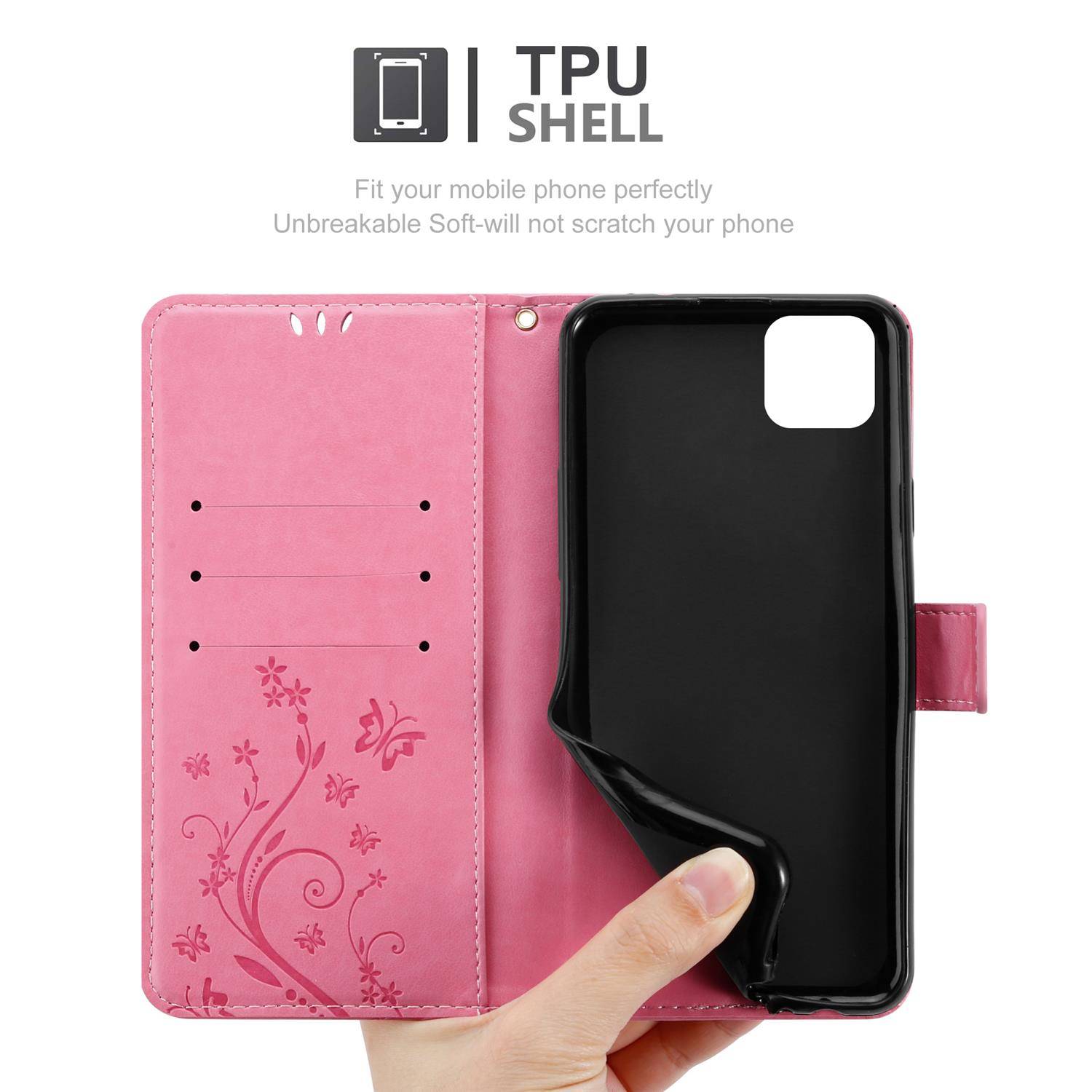 Cadorabo Hülle für Honor 9S / Huawei Y5P Schutz Hülle in Rosa Schutzhülle Handy Hülle Etui Case Blumen Flower