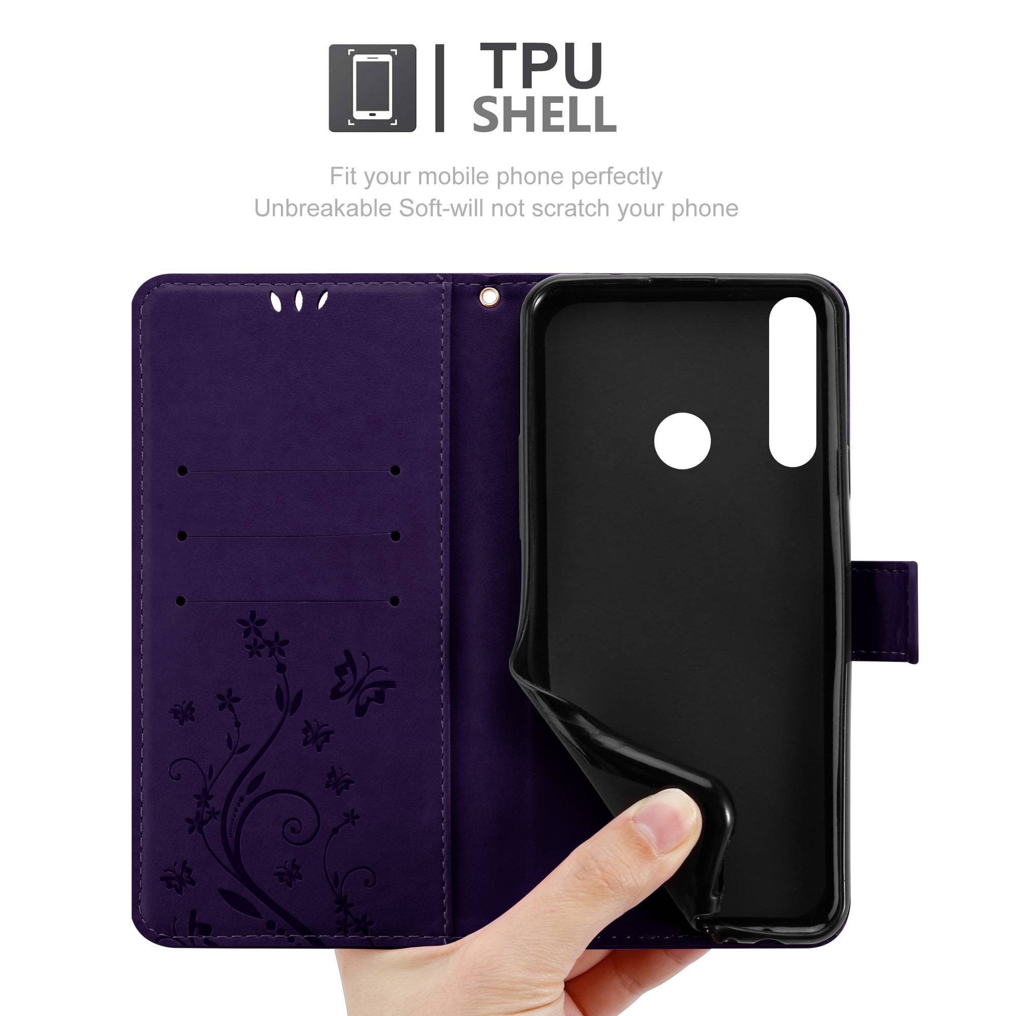 Cadorabo Hülle für Huawei Y6P Schutz Hülle in Lila Schutzhülle Handy Hülle Etui Case Blumen Flower