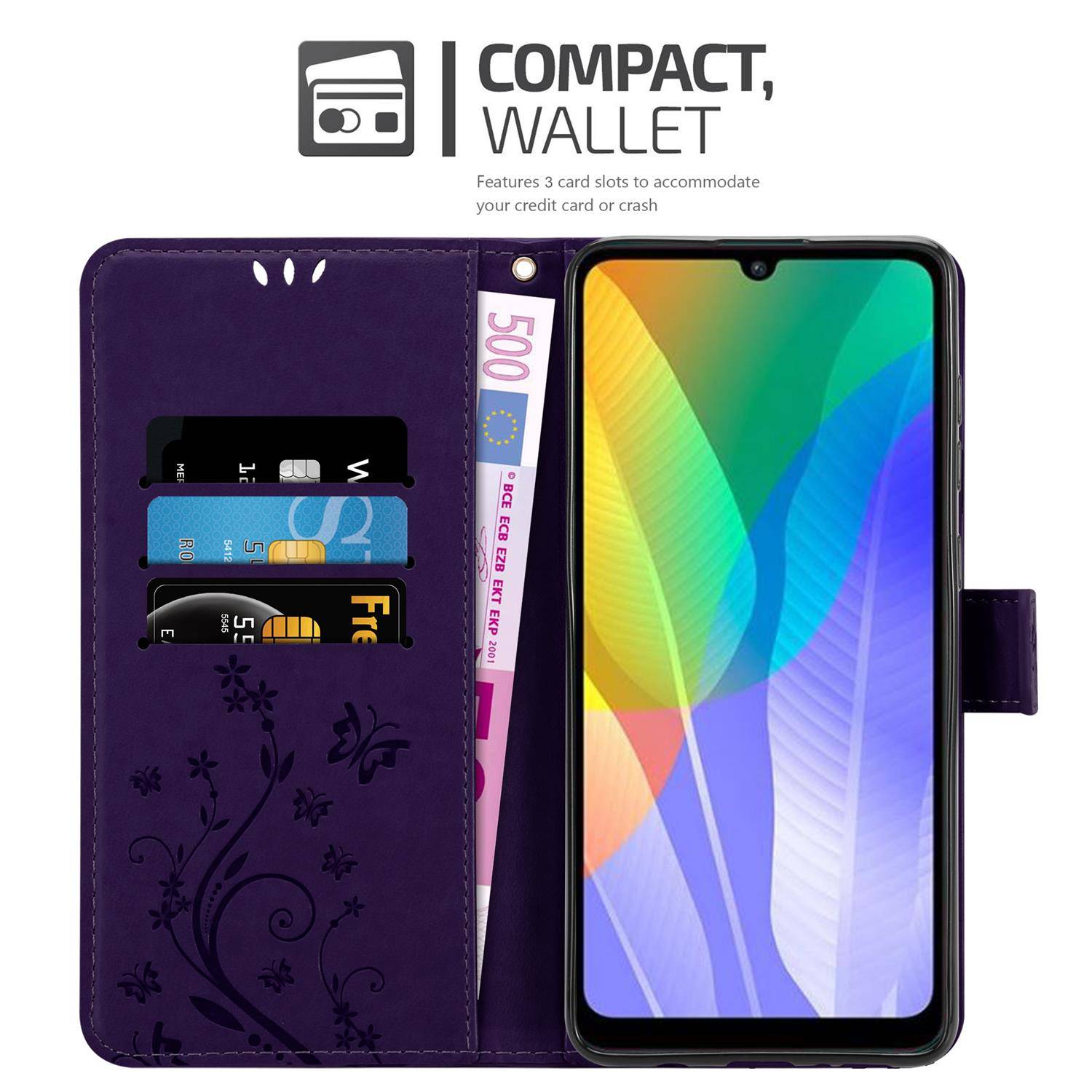 Cadorabo Hülle für Huawei Y6P Schutz Hülle in Lila Schutzhülle Handy Hülle Etui Case Blumen Flower