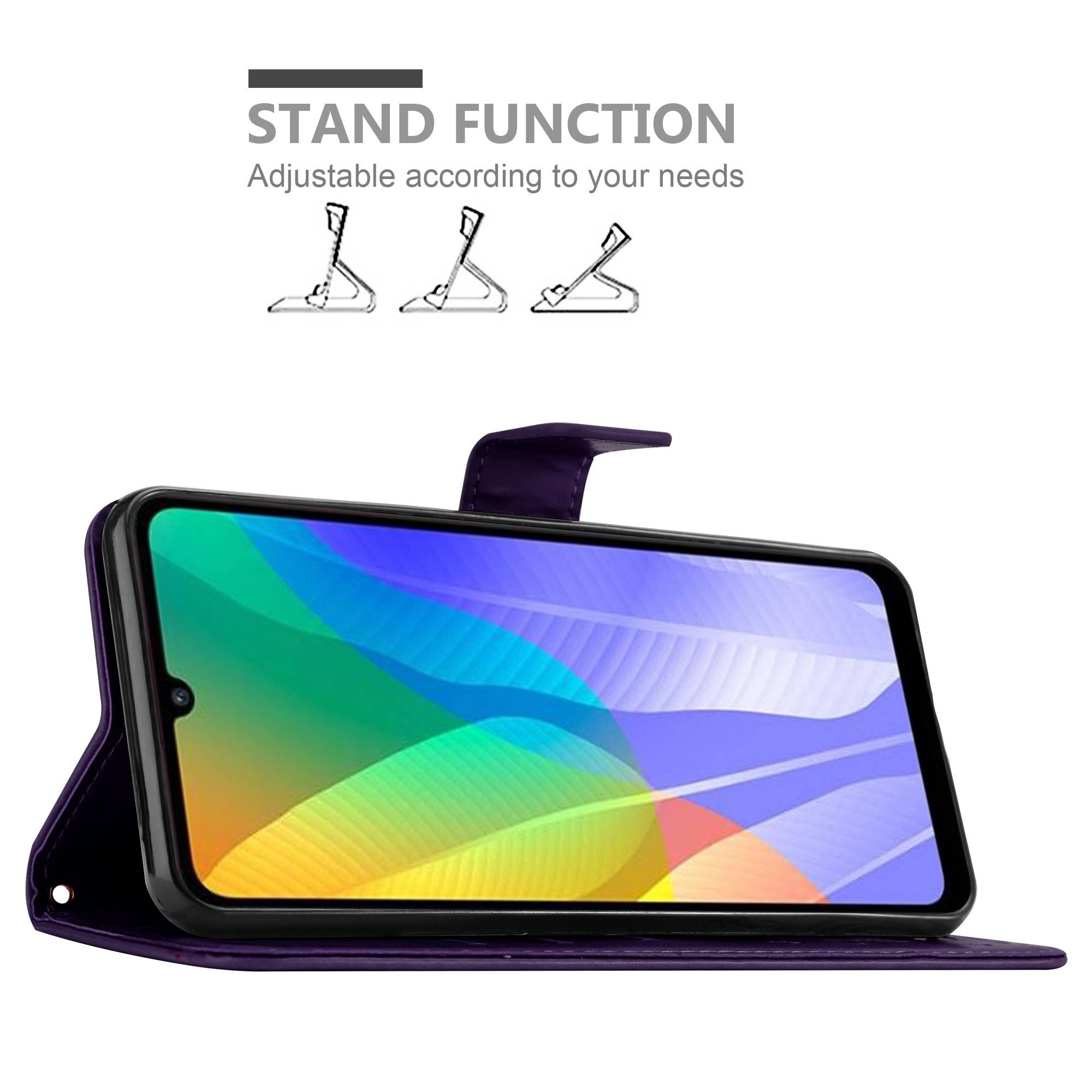 Cadorabo Hülle für Huawei Y6P Schutz Hülle in Lila Schutzhülle Handy Hülle Etui Case Blumen Flower