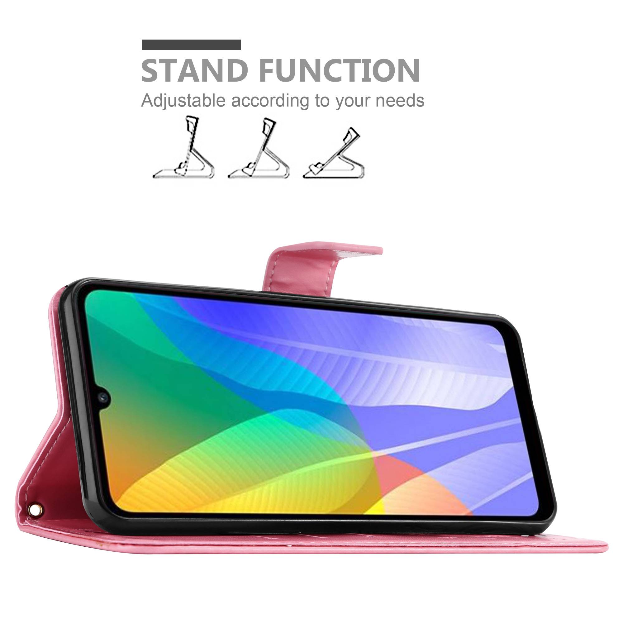 Cadorabo Hülle für Huawei Y6P Schutz Hülle in Rosa Schutzhülle Handy Hülle Etui Case Blumen Flower