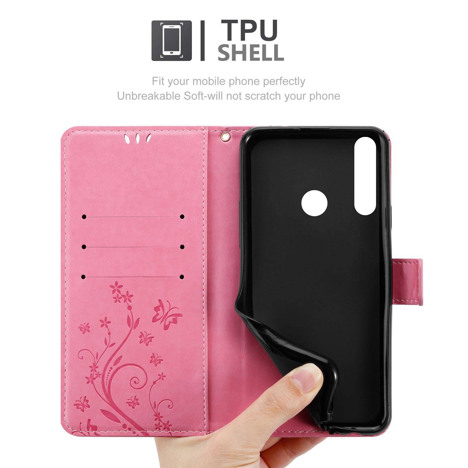 Cadorabo Hülle für Huawei Y6P Schutz Hülle in Rosa Schutzhülle Handy Hülle Etui Case Blumen Flower