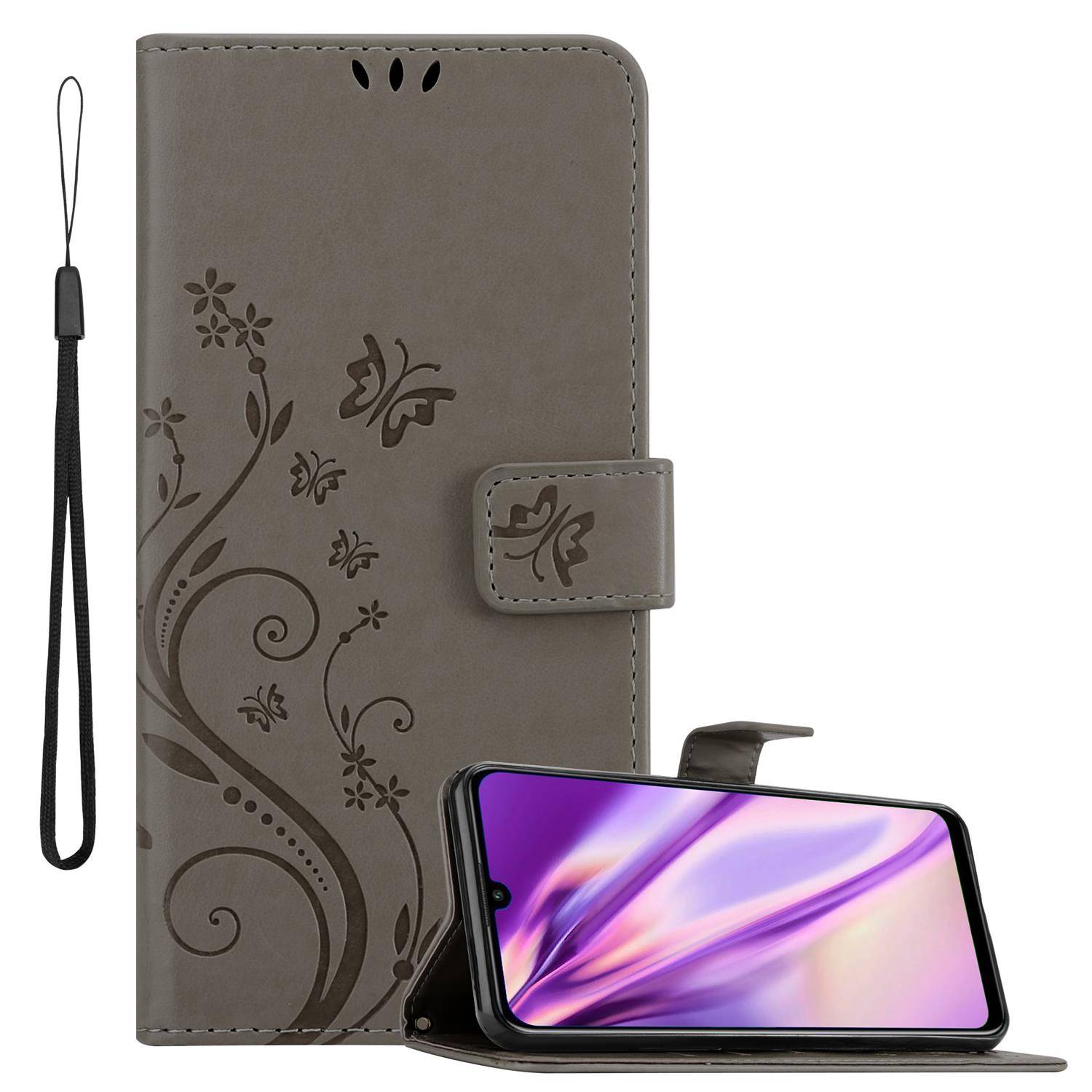 Cadorabo Hülle für Huawei P SMART 2020 Schutz Hülle in Grau Schutzhülle Handy Hülle Etui Case Blumen Flower
