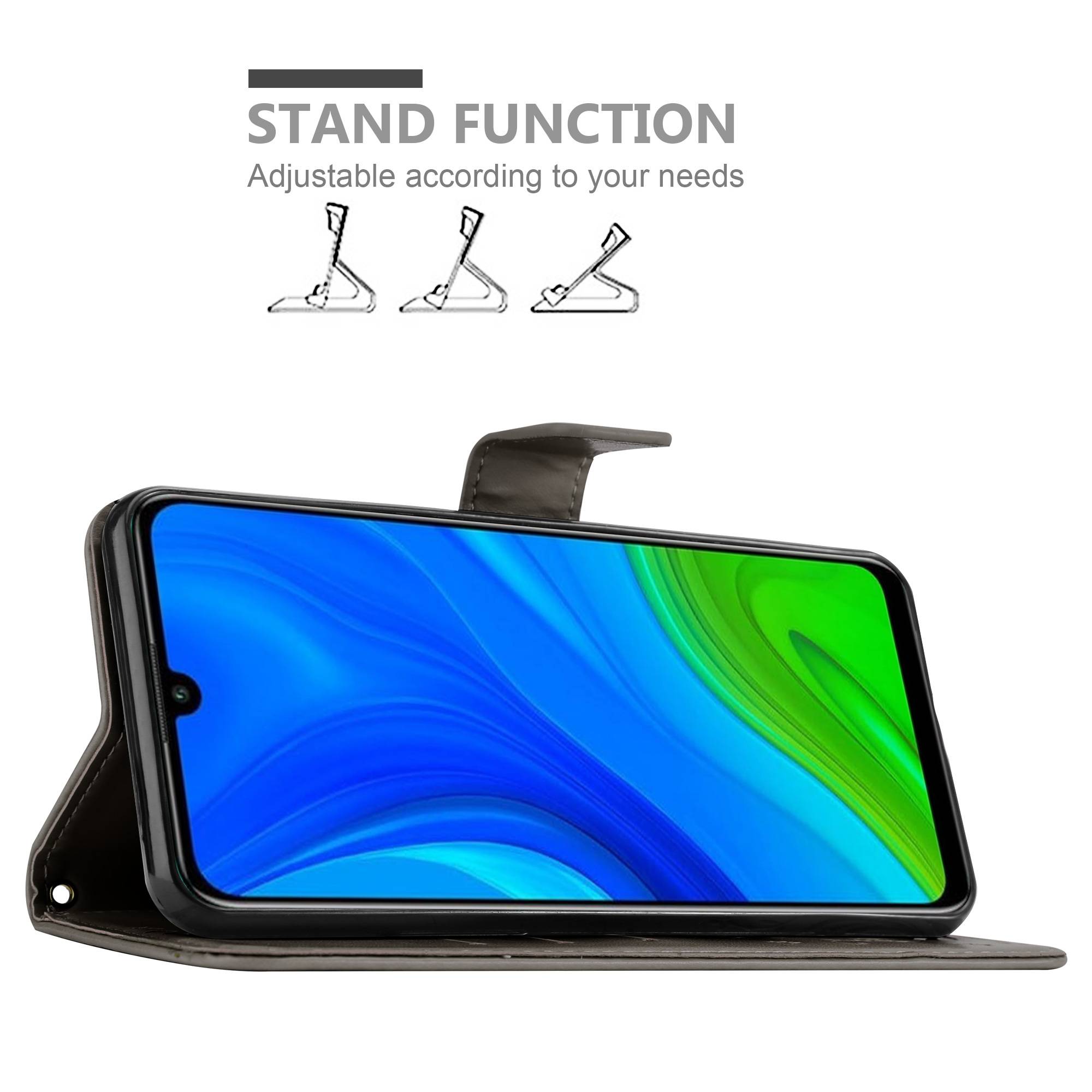 Cadorabo Hülle für Huawei P SMART 2020 Schutz Hülle in Grau Schutzhülle Handy Hülle Etui Case Blumen Flower