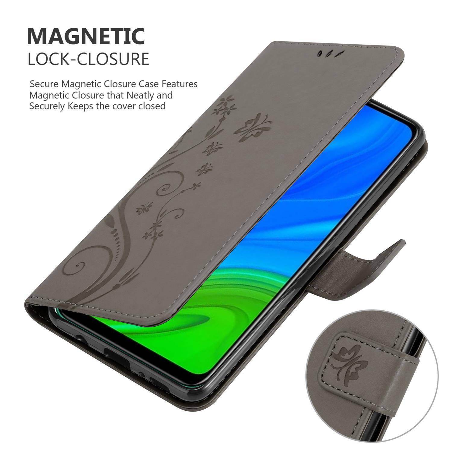 Cadorabo Hülle für Huawei P SMART 2020 Schutz Hülle in Grau Schutzhülle Handy Hülle Etui Case Blumen Flower