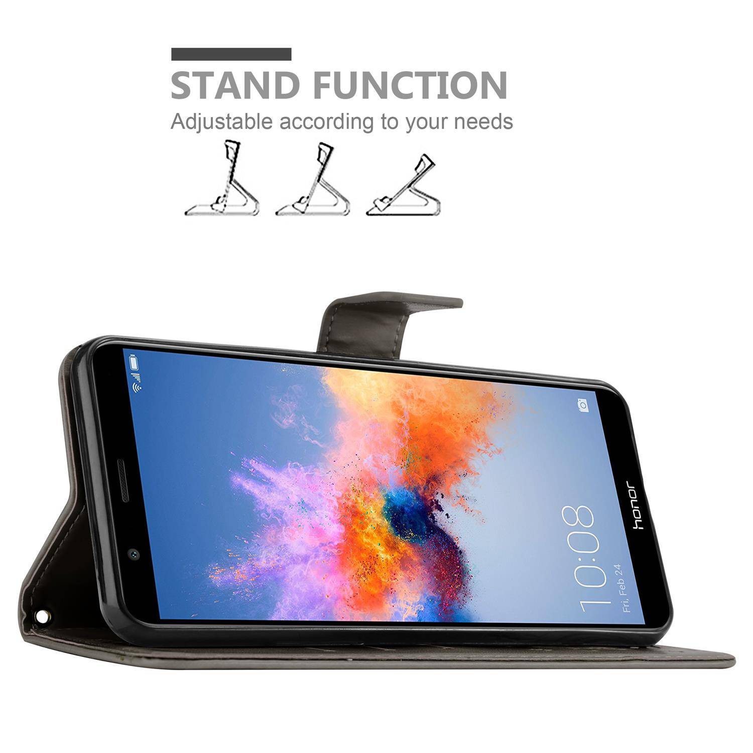Cadorabo Hülle für Honor 7X Schutz Hülle in Grau Schutzhülle Handy Hülle Etui Case Blumen Flower