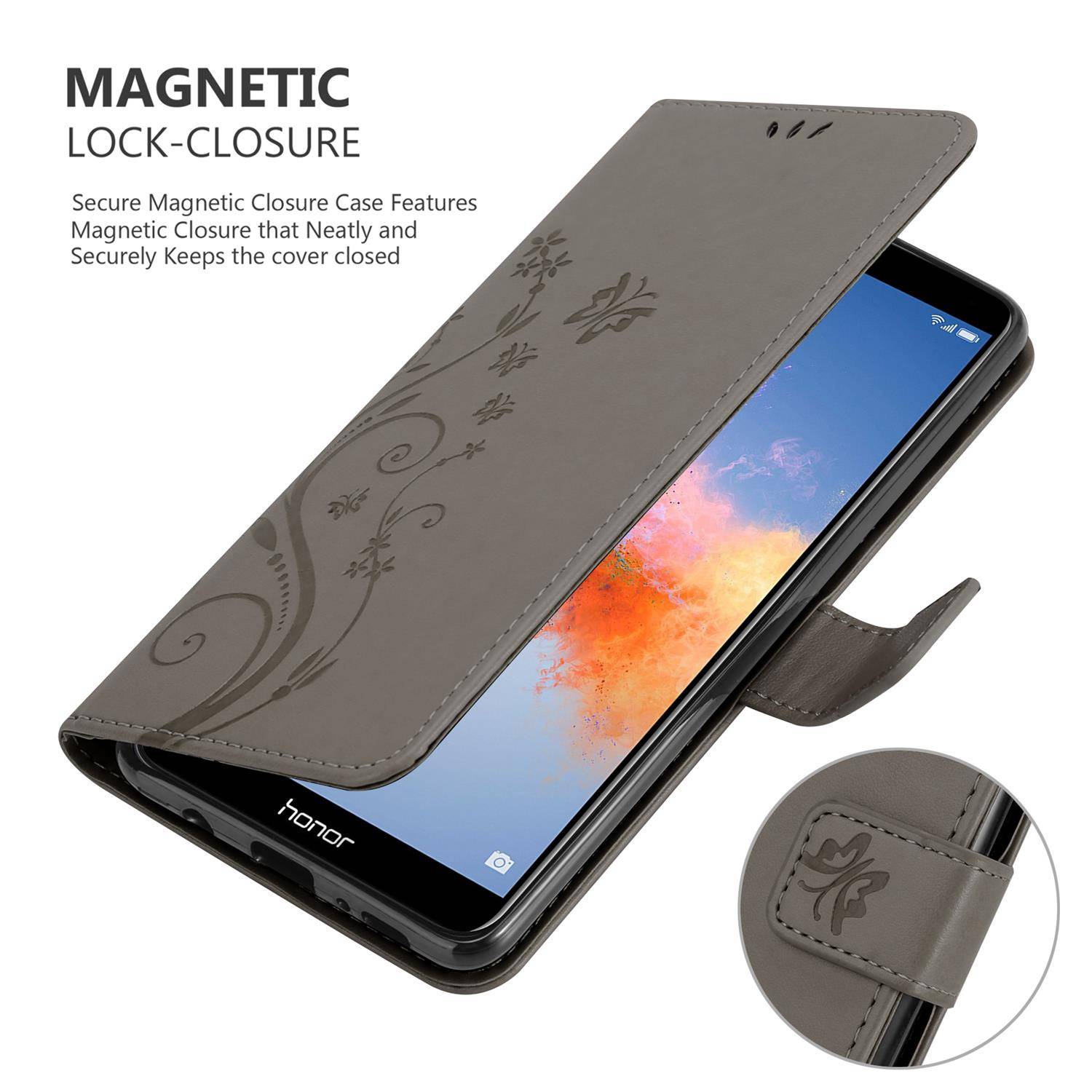Cadorabo Hülle für Honor 7X Schutz Hülle in Grau Schutzhülle Handy Hülle Etui Case Blumen Flower