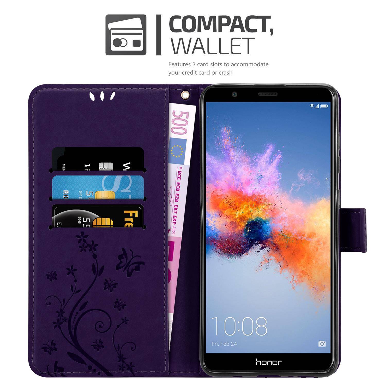 Cadorabo Hülle für Honor 7X Schutz Hülle in Lila Schutzhülle Handy Hülle Etui Case Blumen Flower