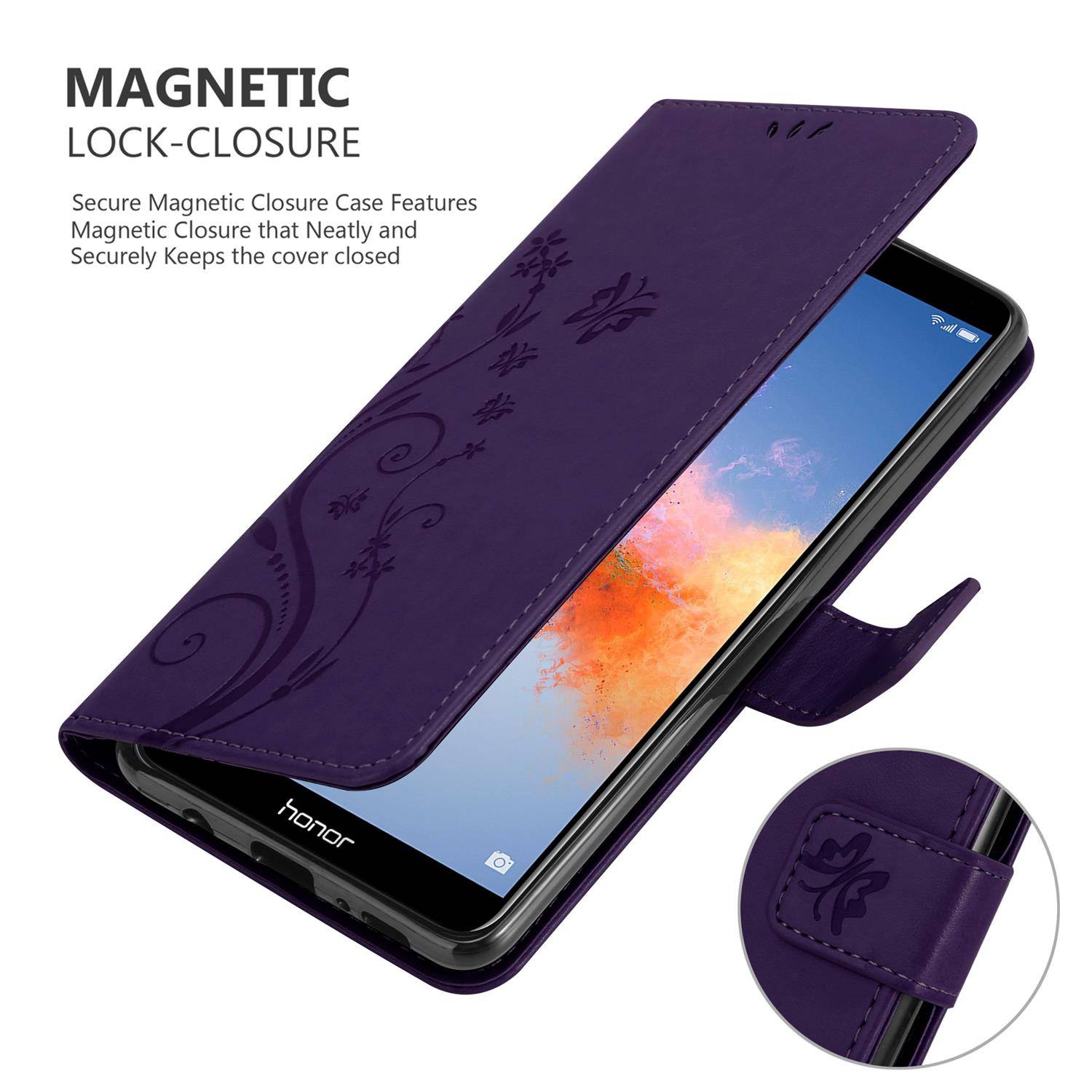 Cadorabo Hülle für Honor 7X Schutz Hülle in Lila Schutzhülle Handy Hülle Etui Case Blumen Flower