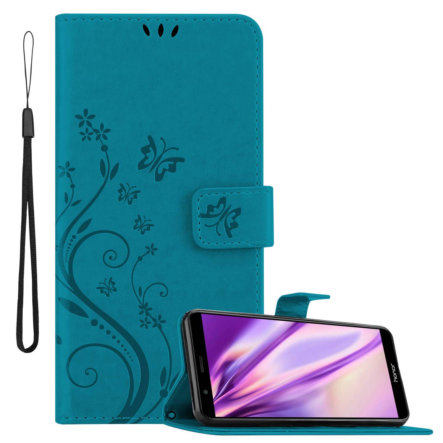 Cadorabo Hülle für Honor 7X Schutz Hülle in Blau Schutzhülle Handy Hülle Etui Case Blumen Flower