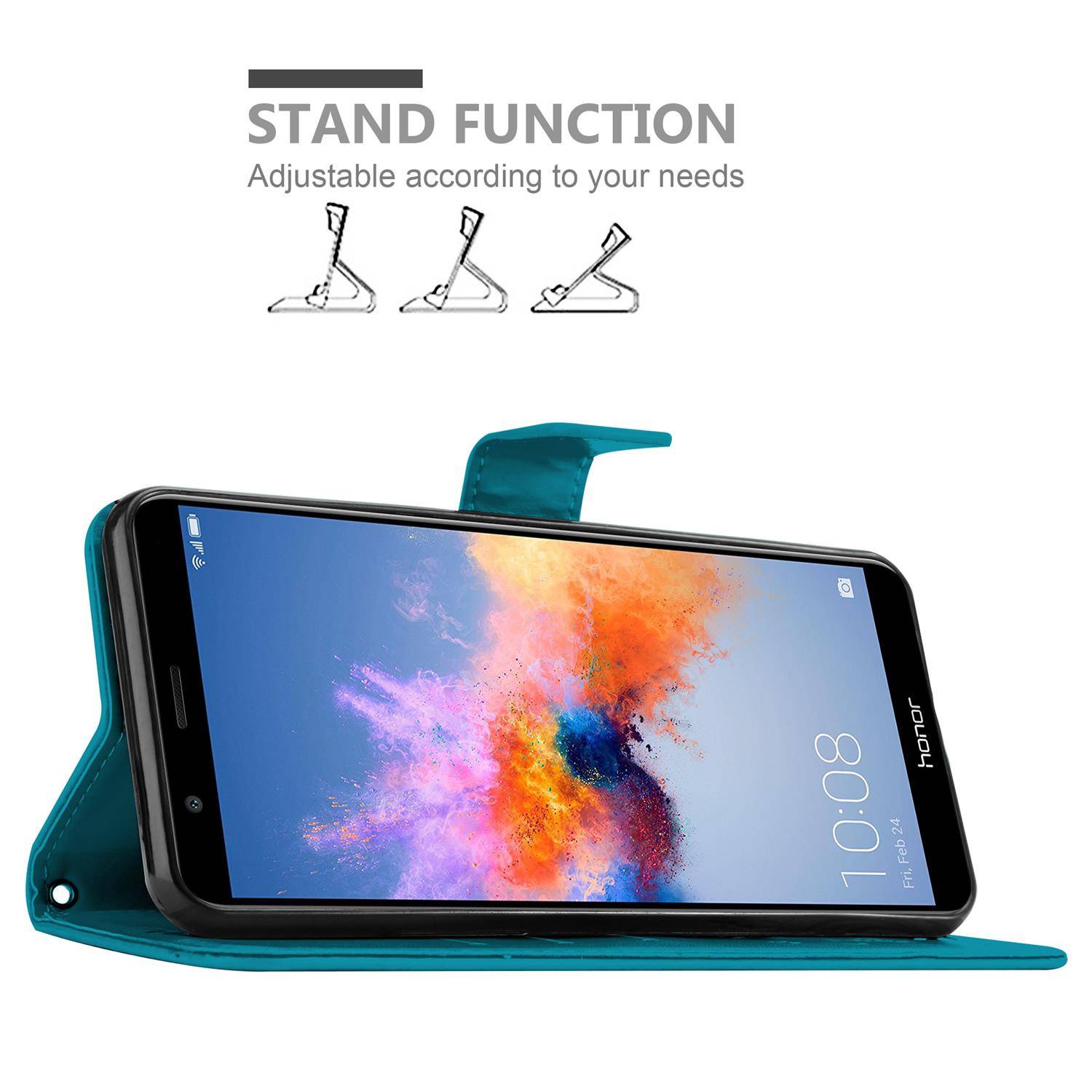 Cadorabo Hülle für Honor 7X Schutz Hülle in Blau Schutzhülle Handy Hülle Etui Case Blumen Flower