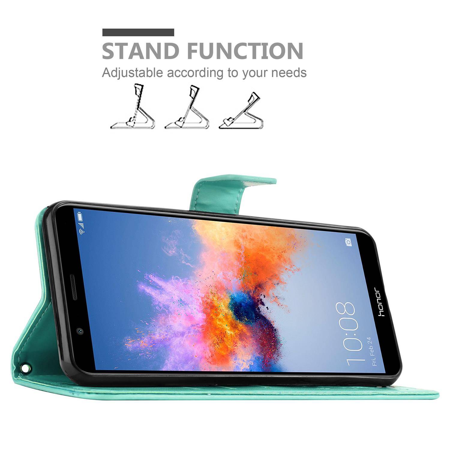 Cadorabo Hülle für Honor 7X Schutz Hülle in Türkis Schutzhülle Handy Hülle Etui Case Blumen Flower