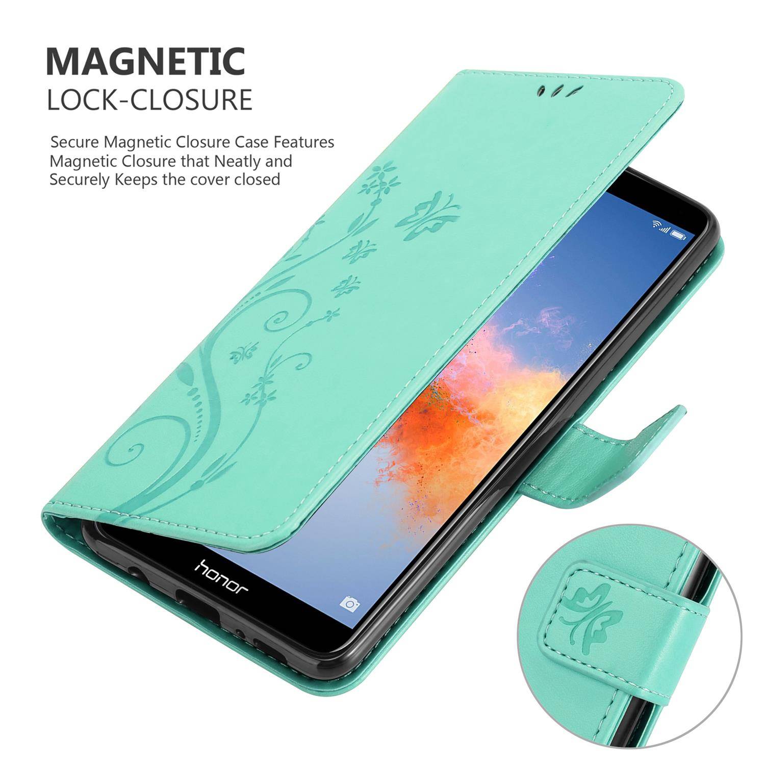 Cadorabo Hülle für Honor 7X Schutz Hülle in Türkis Schutzhülle Handy Hülle Etui Case Blumen Flower