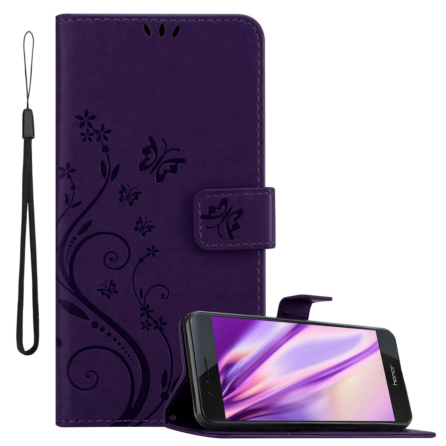 Cadorabo Hülle für Honor 8 / 8 PREMIUM Schutz Hülle in Lila Schutzhülle Handy Hülle Etui Case Blumen Flower