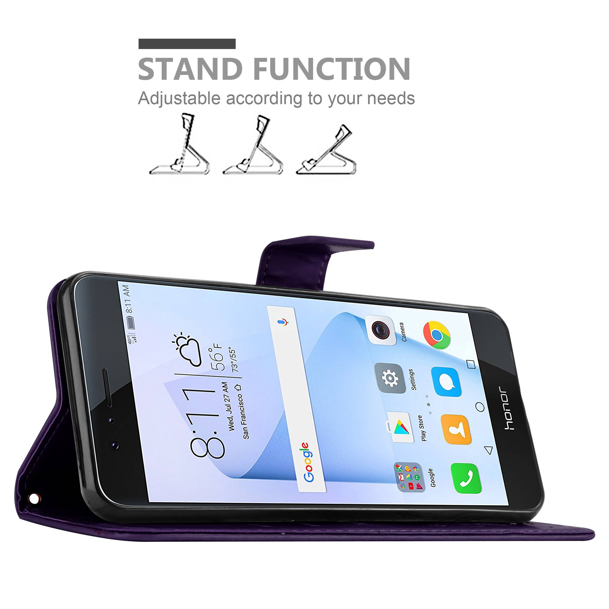 Cadorabo Hülle für Honor 8 / 8 PREMIUM Schutz Hülle in Lila Schutzhülle Handy Hülle Etui Case Blumen Flower