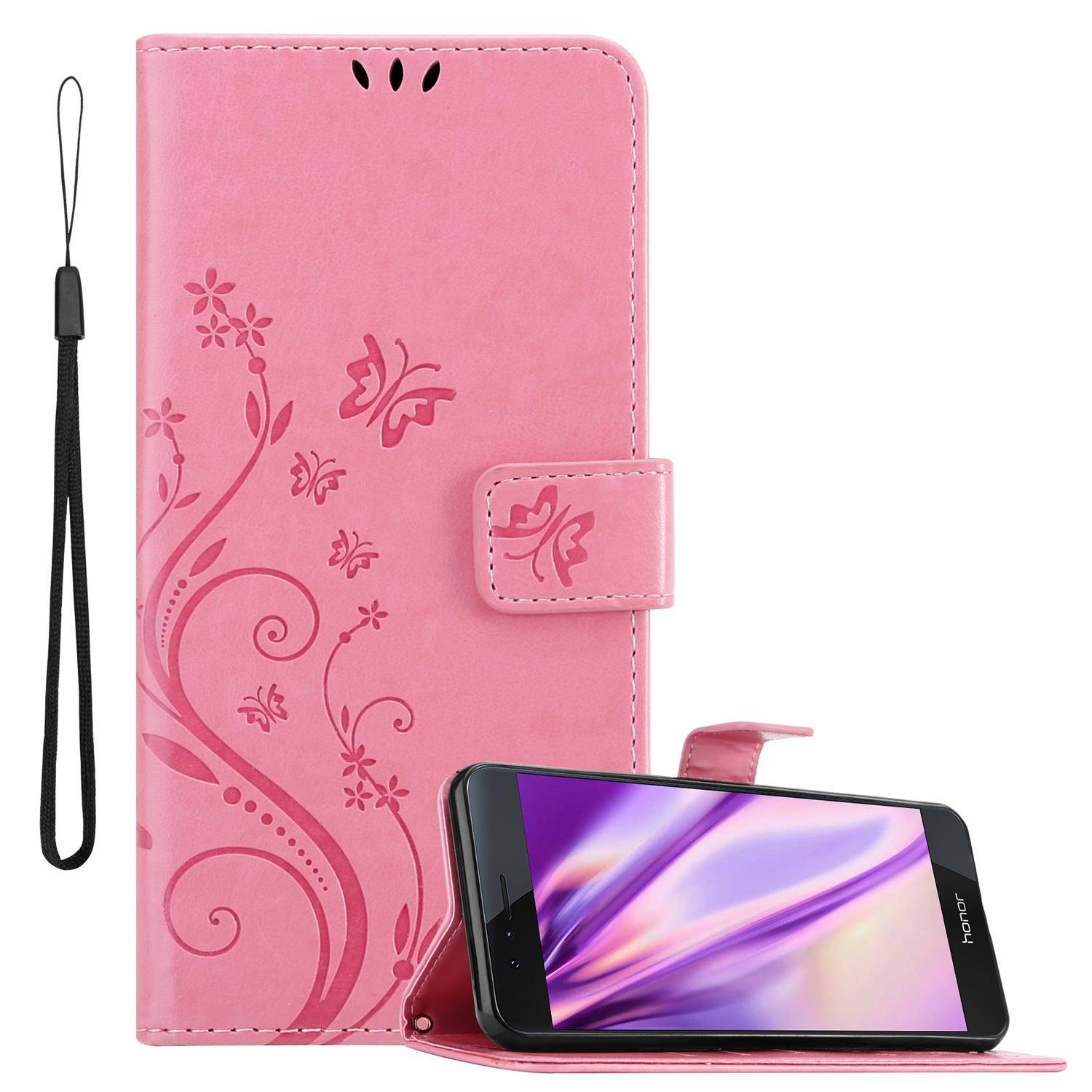 Cadorabo Hülle für Honor 8 / 8 PREMIUM Schutz Hülle in Rosa Schutzhülle Handy Hülle Etui Case Blumen Flower