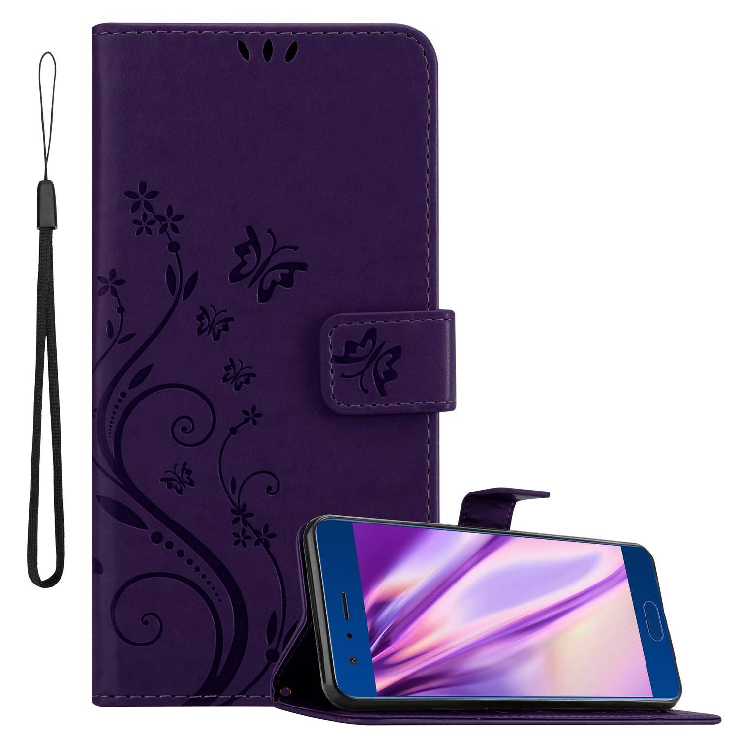 Cadorabo Hülle für Honor 9 Schutz Hülle in Lila Schutzhülle Handy Hülle Etui Case Blumen Flower