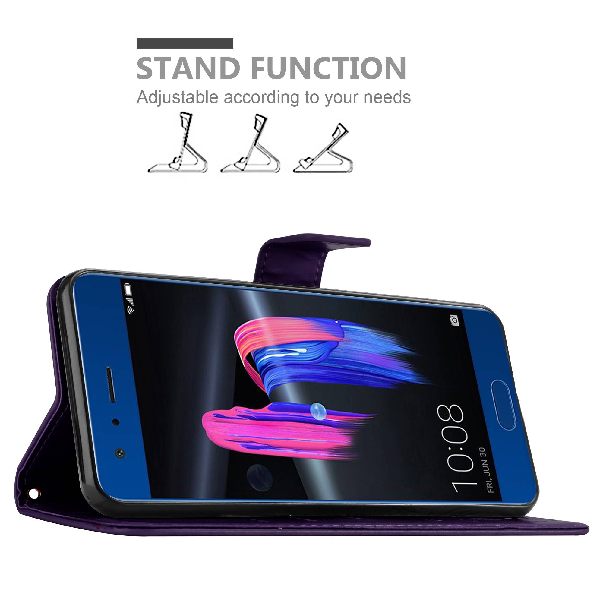 Cadorabo Hülle für Honor 9 Schutz Hülle in Lila Schutzhülle Handy Hülle Etui Case Blumen Flower