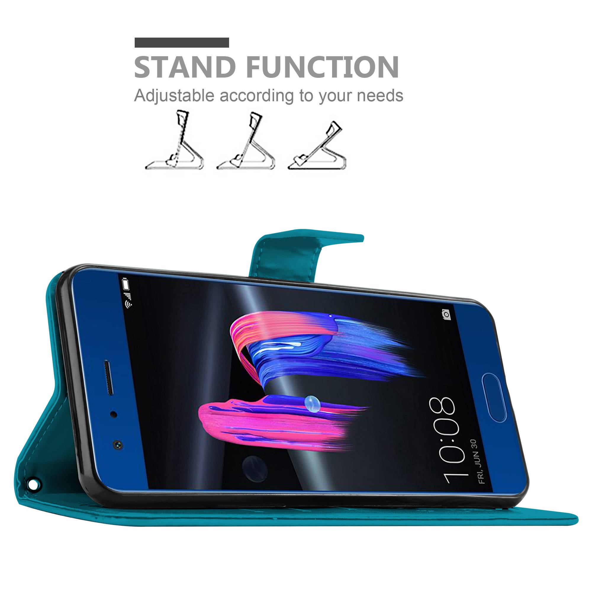 Cadorabo Hülle für Honor 9 Schutz Hülle in Blau Schutzhülle Handy Hülle Etui Case Blumen Flower