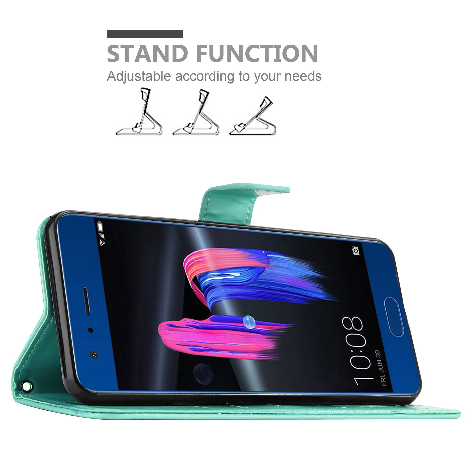 Cadorabo Hülle für Honor 9 Schutz Hülle in Türkis Schutzhülle Handy Hülle Etui Case Blumen Flower