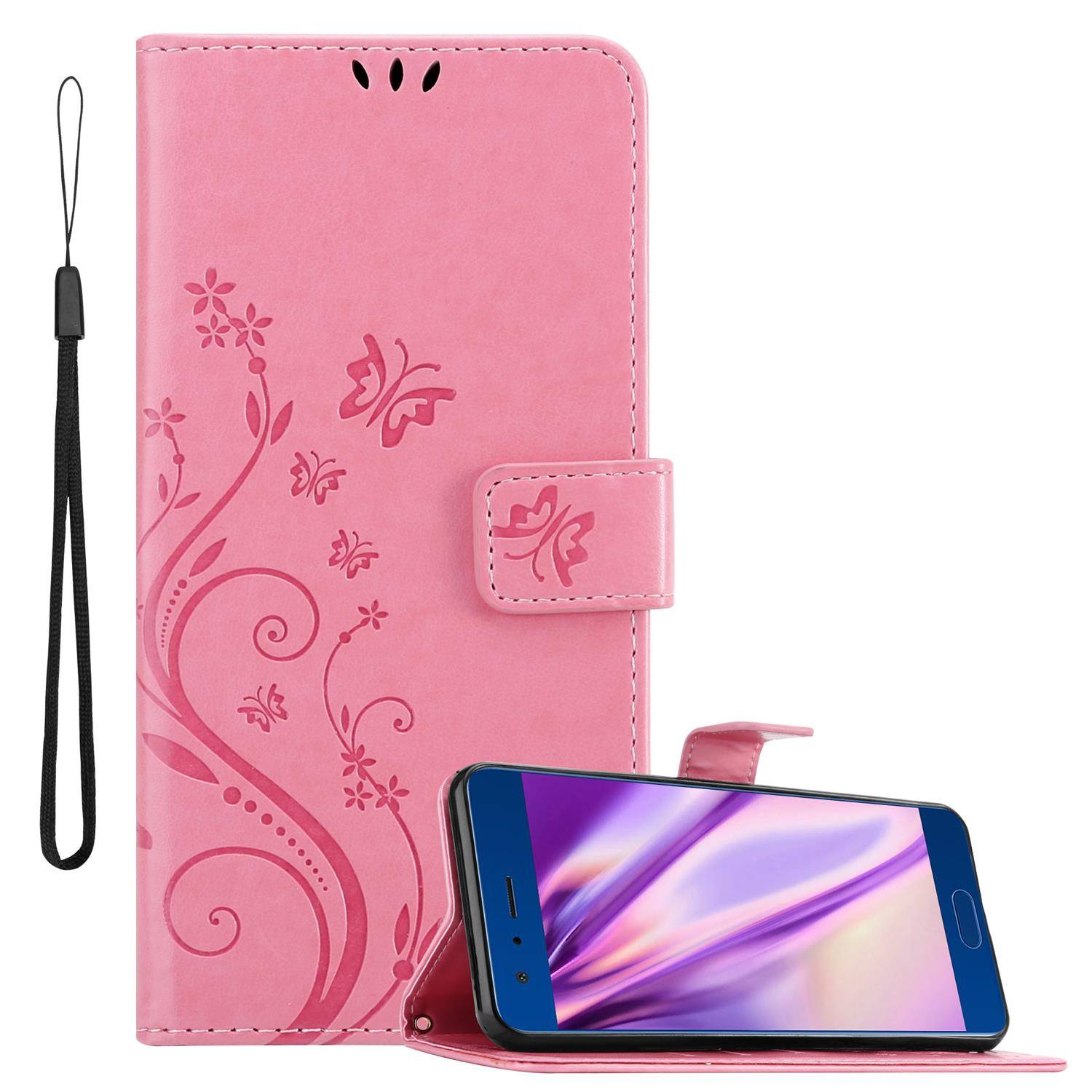 Cadorabo Hülle für Honor 9 Schutz Hülle in Rosa Schutzhülle Handy Hülle Etui Case Blumen Flower