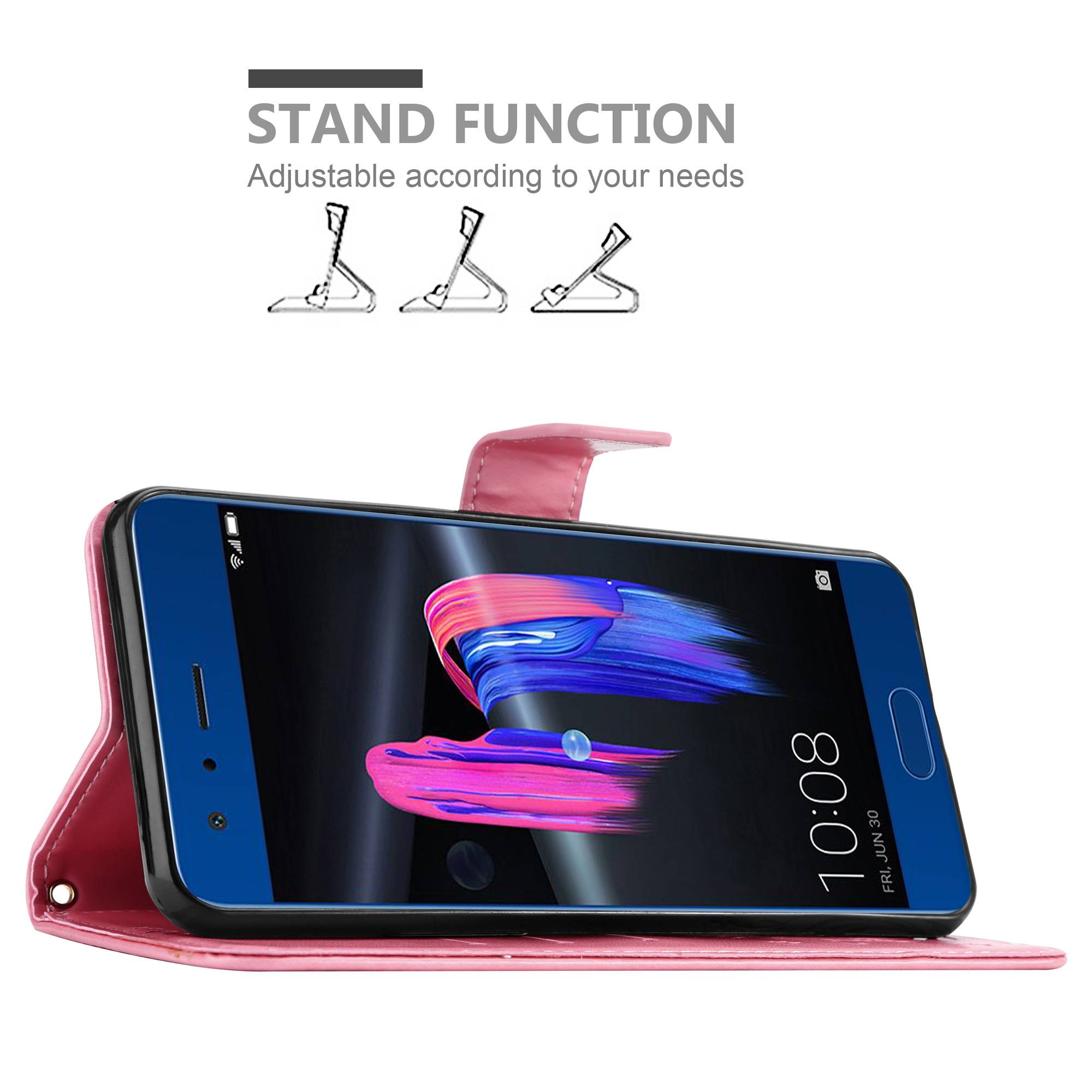 Cadorabo Hülle für Honor 9 Schutz Hülle in Rosa Schutzhülle Handy Hülle Etui Case Blumen Flower