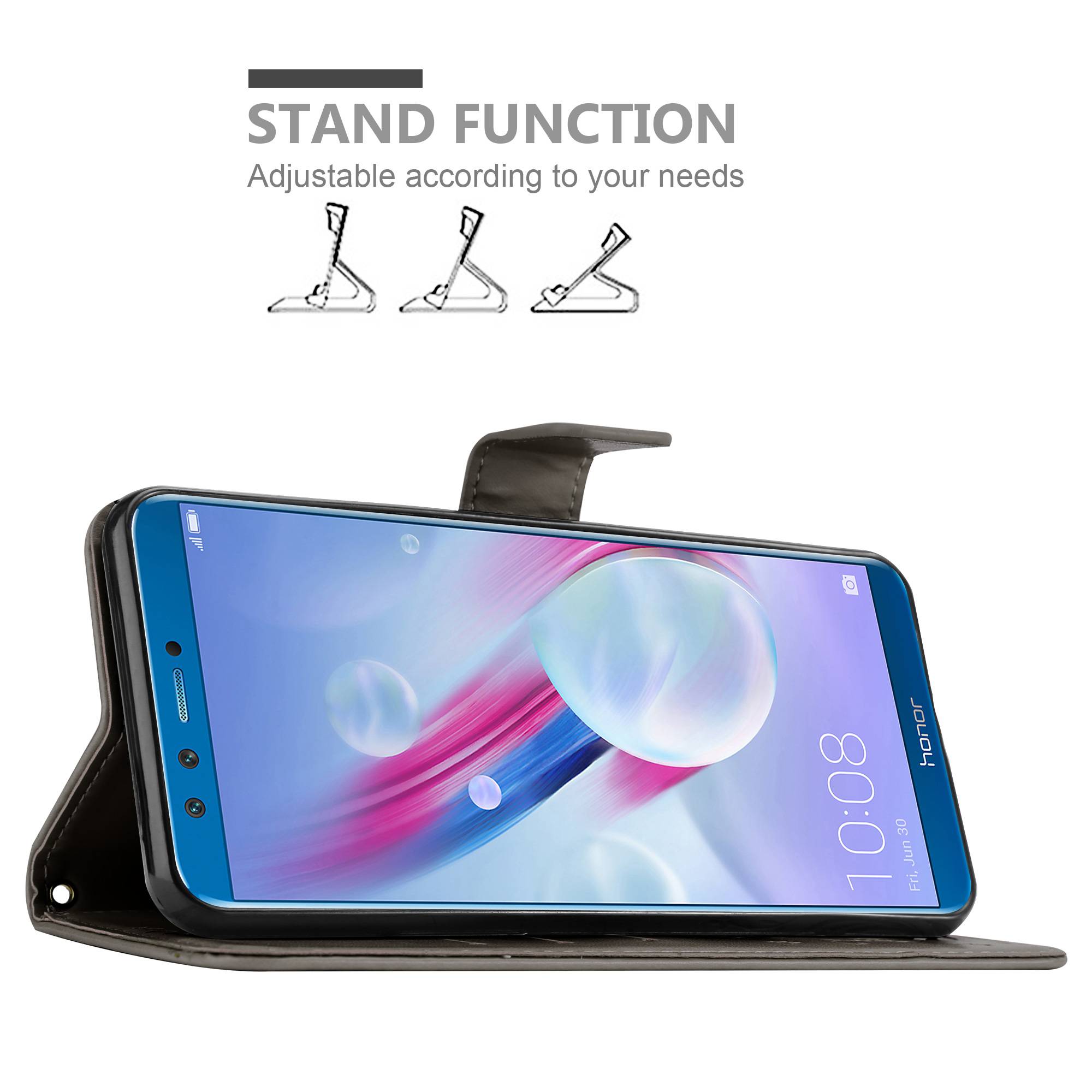 Cadorabo Hülle für Honor 9 LITE Schutz Hülle in Grau Schutzhülle Handy Hülle Etui Case Blumen Flower