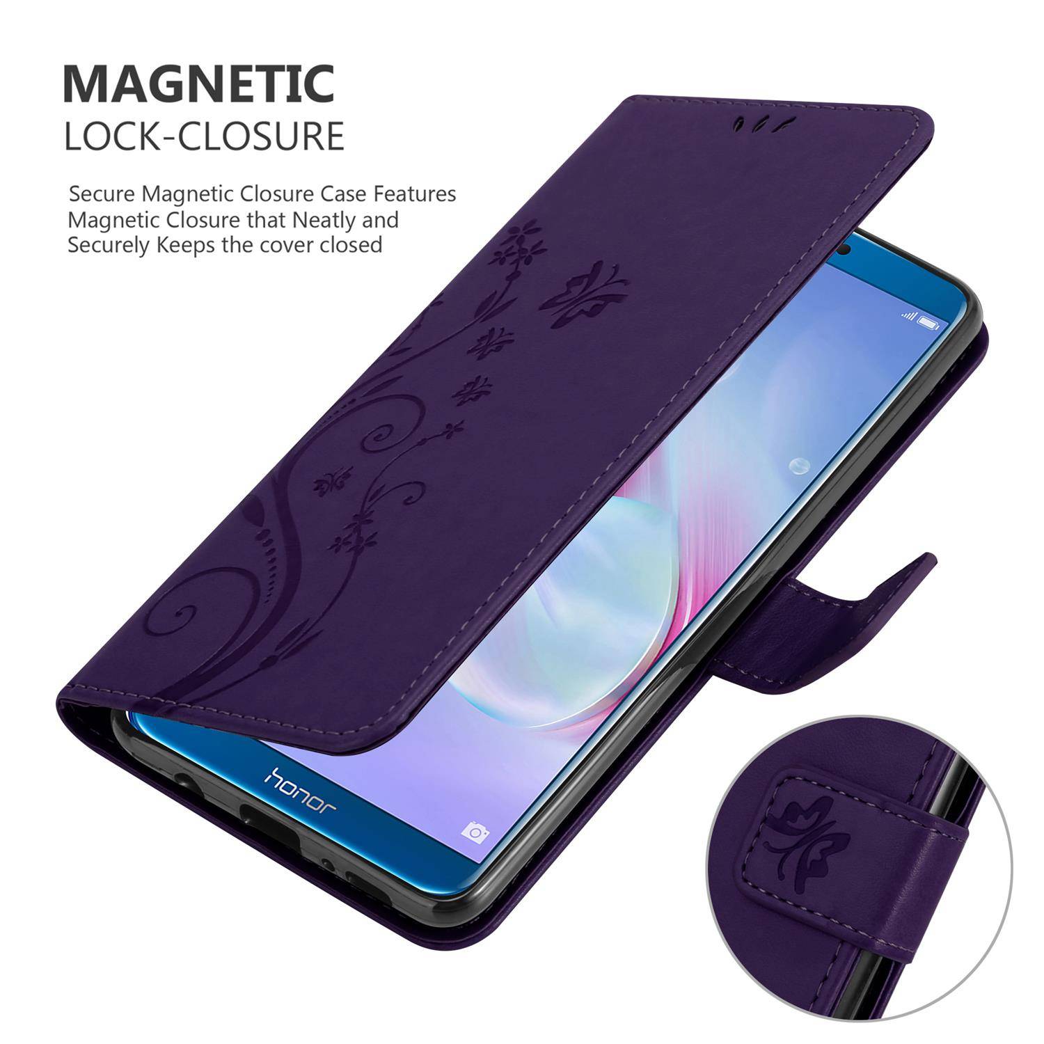 Cadorabo Hülle für Honor 9 LITE Schutz Hülle in Lila Schutzhülle Handy Hülle Etui Case Blumen Flower