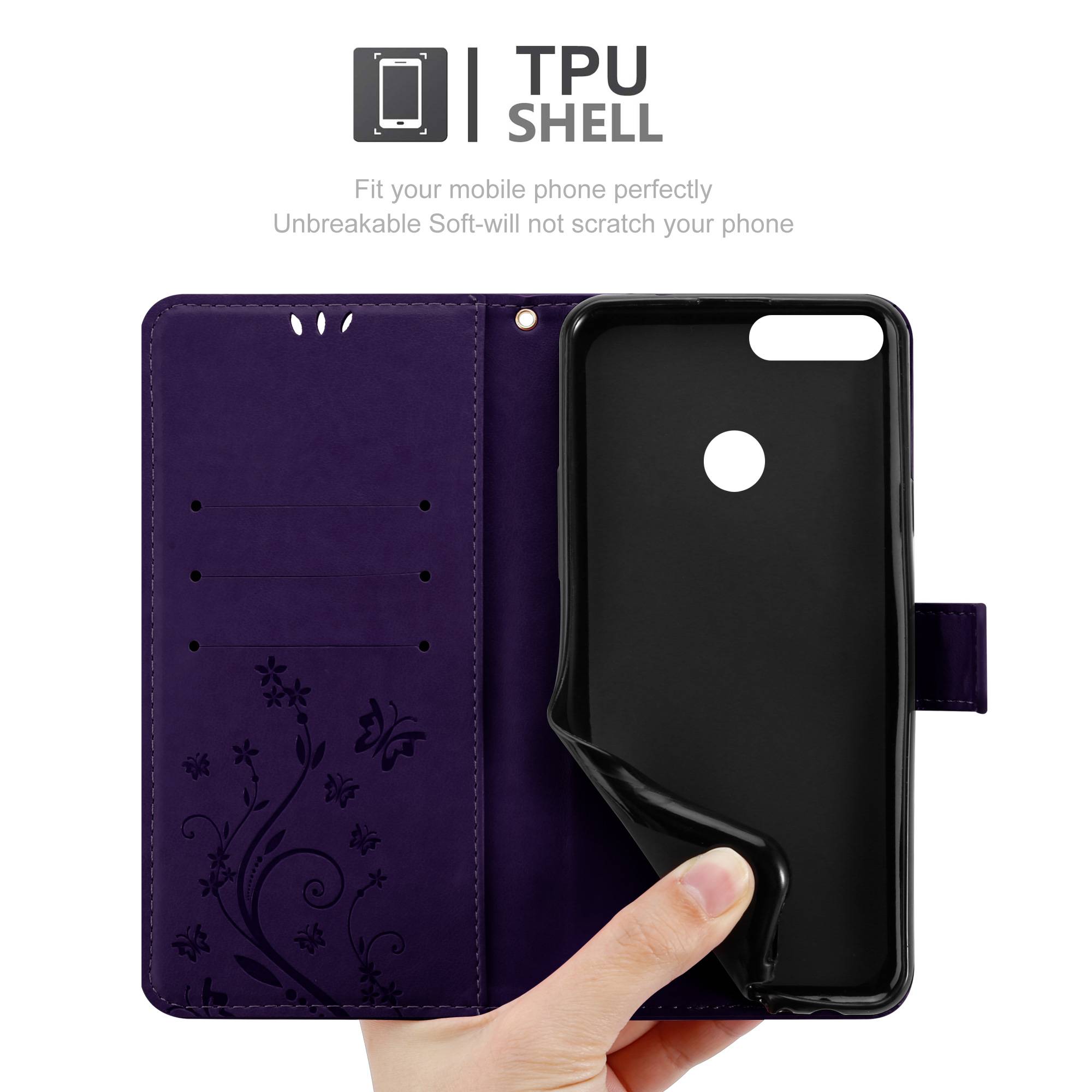 Cadorabo Hülle für Honor 9 LITE Schutz Hülle in Lila Schutzhülle Handy Hülle Etui Case Blumen Flower