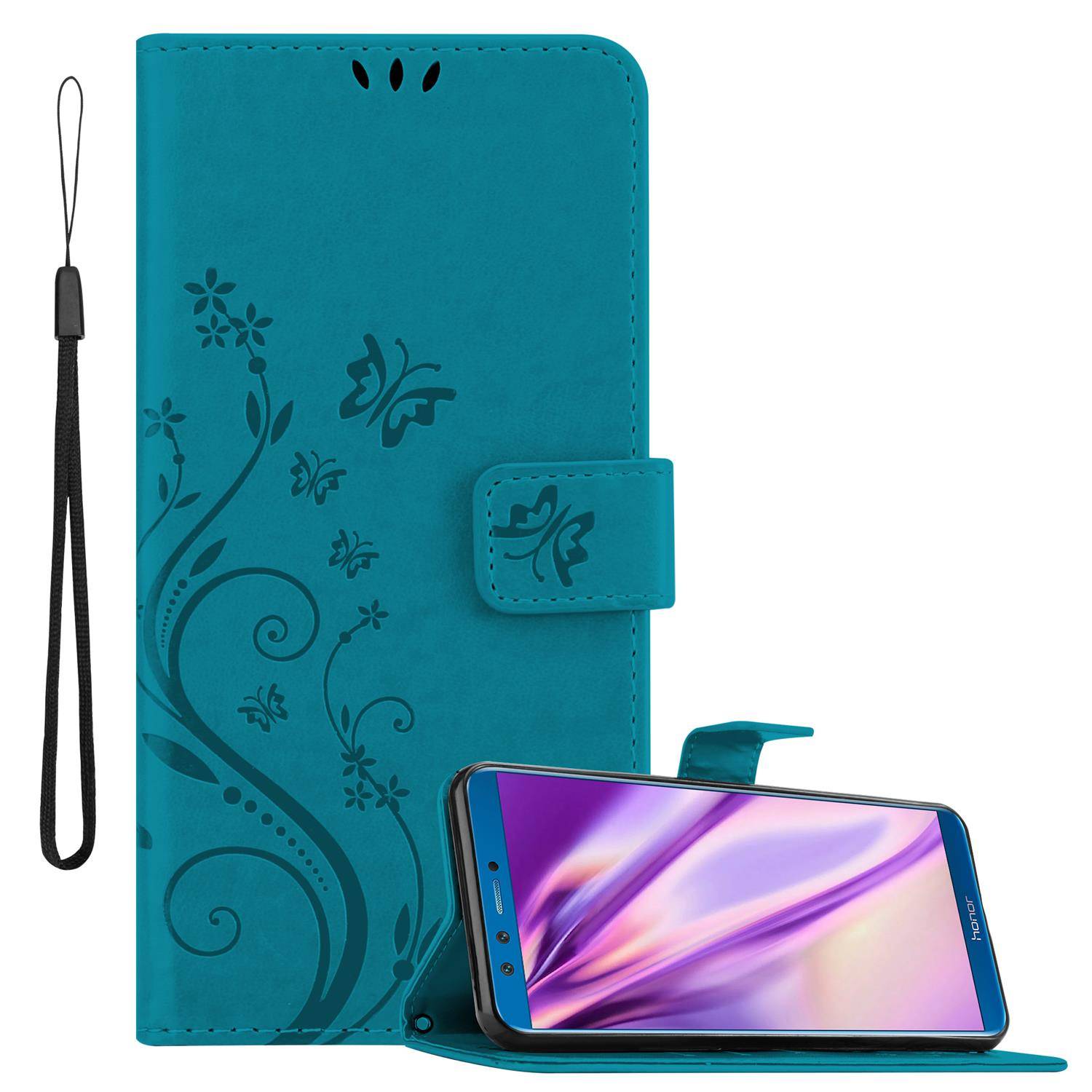 Cadorabo Hülle für Honor 9 LITE Schutz Hülle in Blau Schutzhülle Handy Hülle Etui Case Blumen Flower