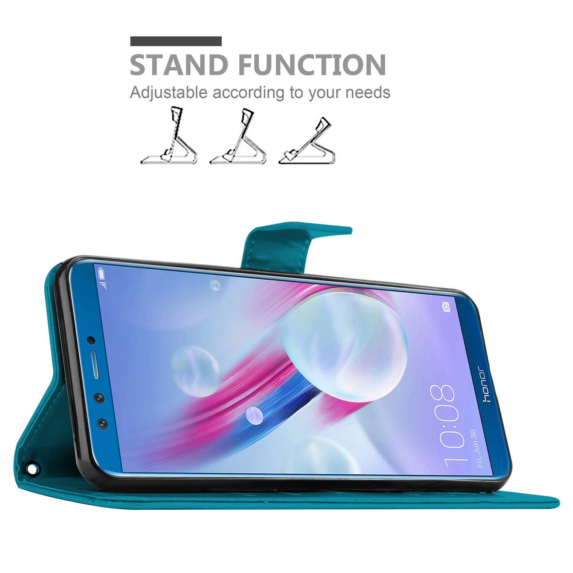 Cadorabo Hülle für Honor 9 LITE Schutz Hülle in Blau Schutzhülle Handy Hülle Etui Case Blumen Flower