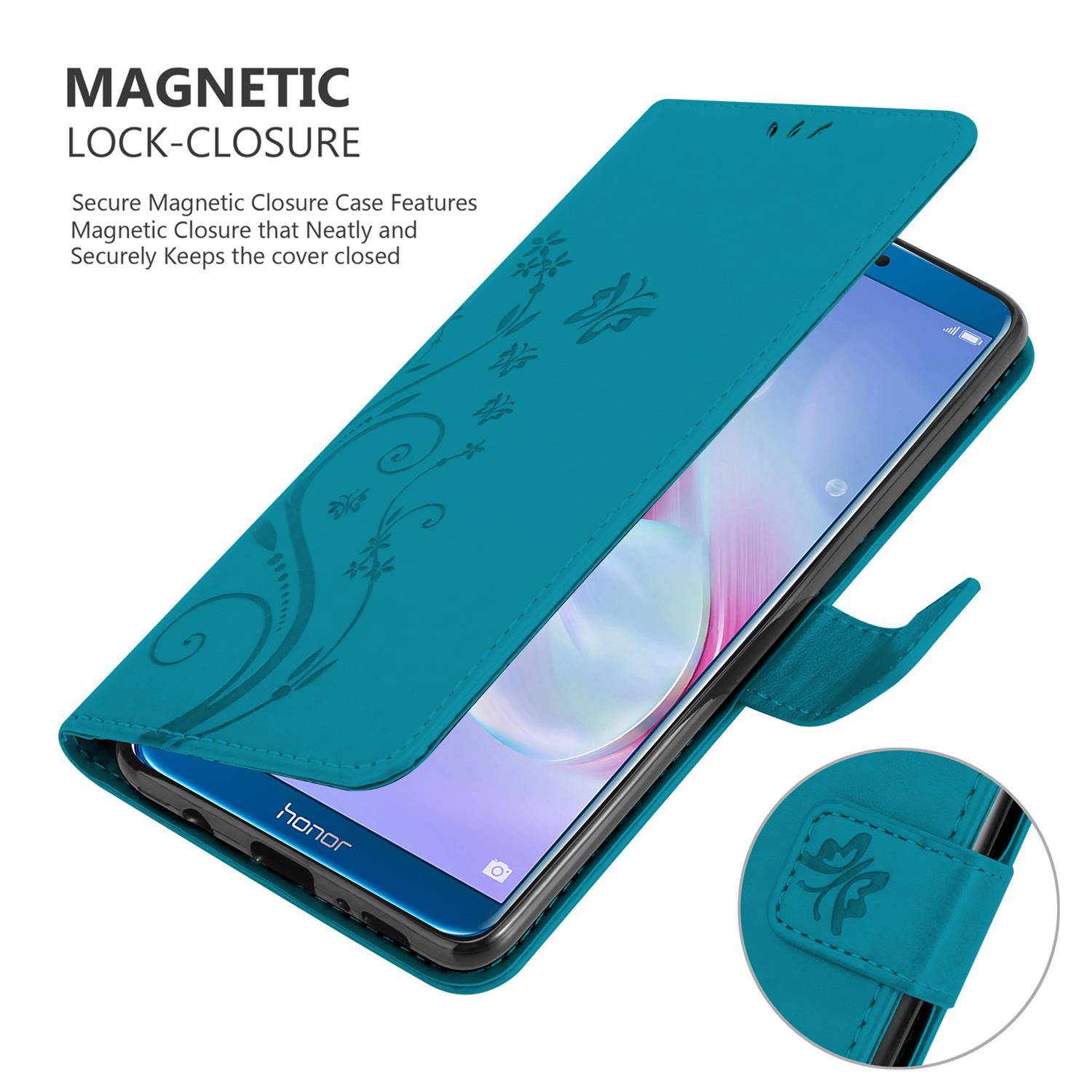 Cadorabo Hülle für Honor 9 LITE Schutz Hülle in Blau Schutzhülle Handy Hülle Etui Case Blumen Flower