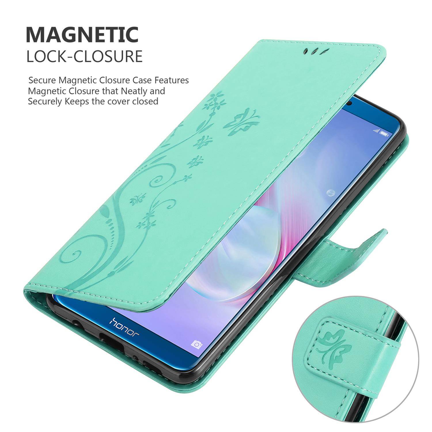 Cadorabo Hülle für Honor 9 LITE Schutz Hülle in Türkis Schutzhülle Handy Hülle Etui Case Blumen Flower