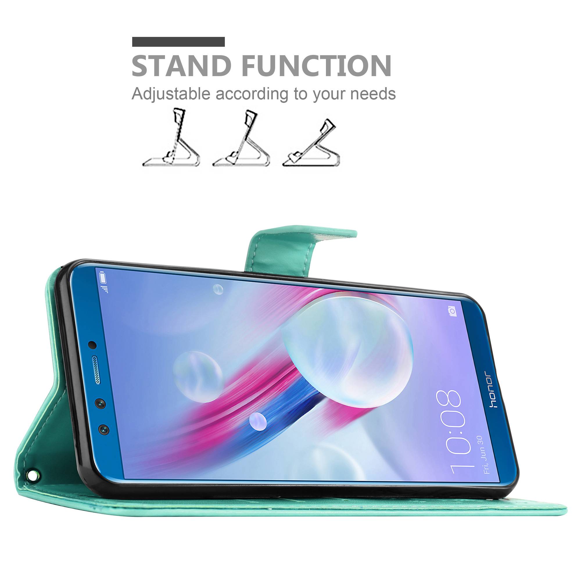 Cadorabo Hülle für Honor 9 LITE Schutz Hülle in Türkis Schutzhülle Handy Hülle Etui Case Blumen Flower