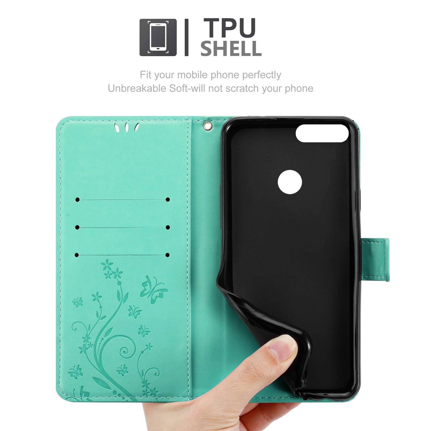 Cadorabo Hülle für Honor 9 LITE Schutz Hülle in Türkis Schutzhülle Handy Hülle Etui Case Blumen Flower